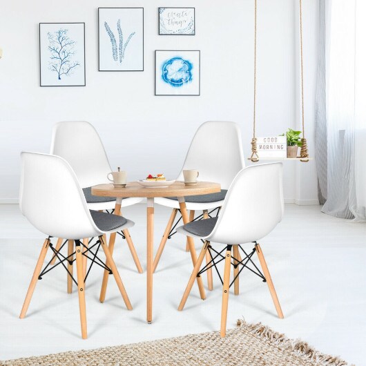 White Dining Chairs Set 4 PP Seat Linen Cushion Beech Wood Legs Modern
