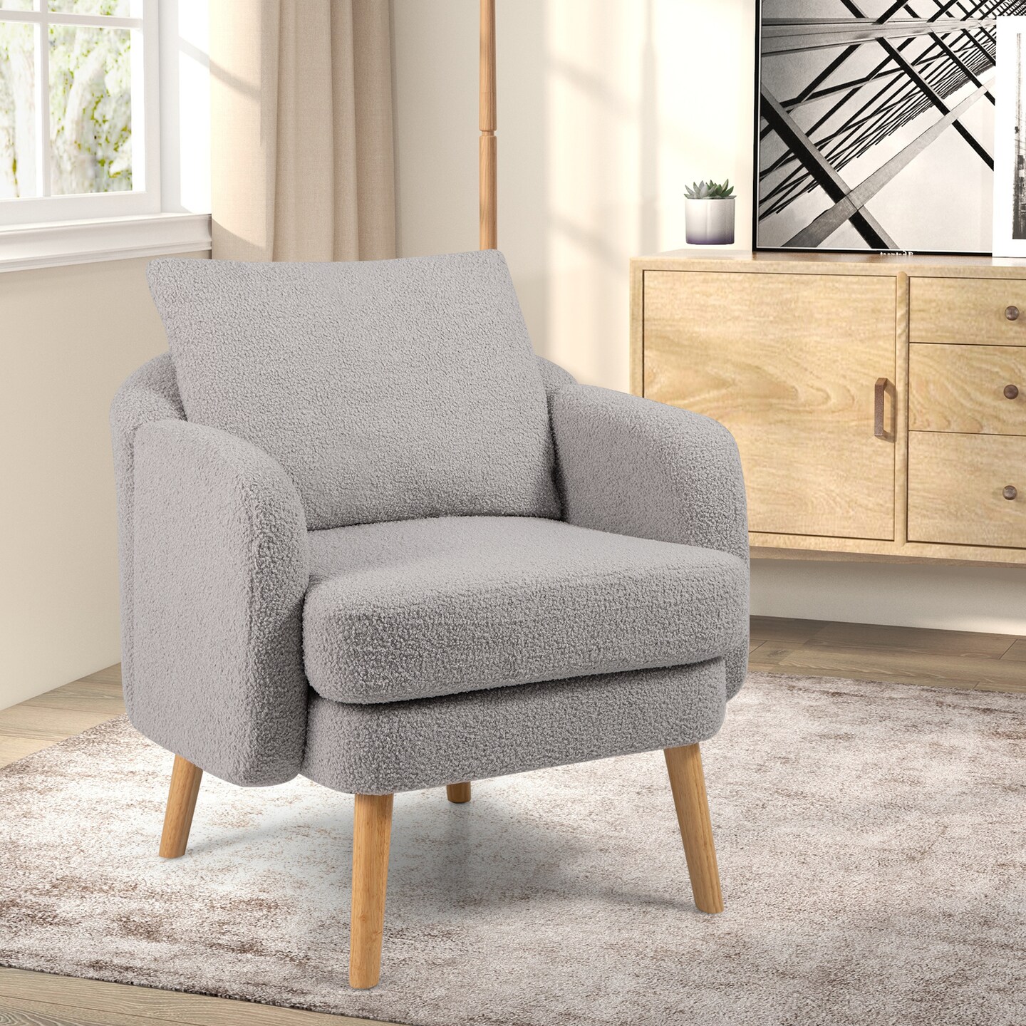 Sherpa Accent Chair Modern Living Room Chair with Seat Cushion