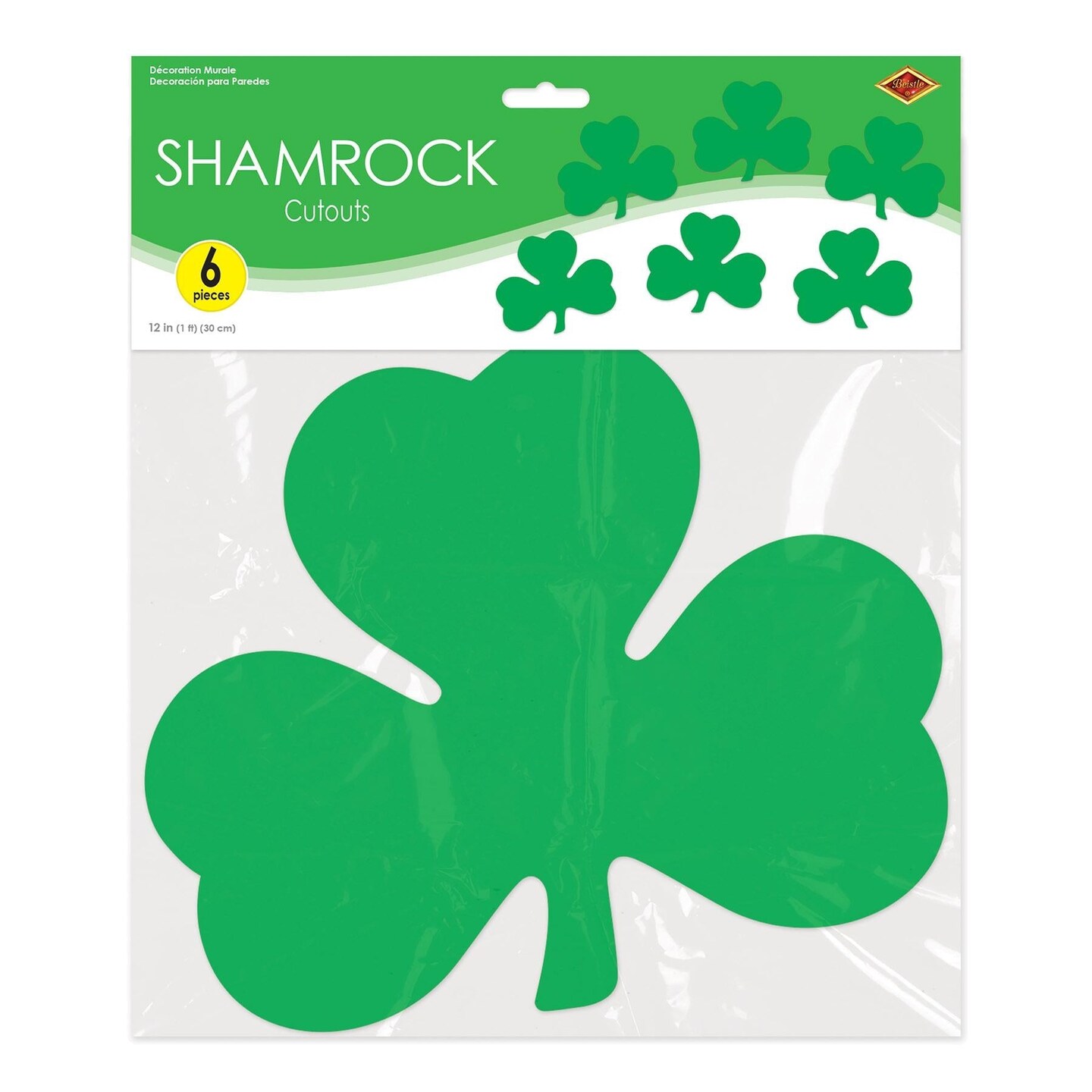 144 Pack Beistle St. Patrick&#x27;s Day Packaged Printed Shamrock Cutouts
