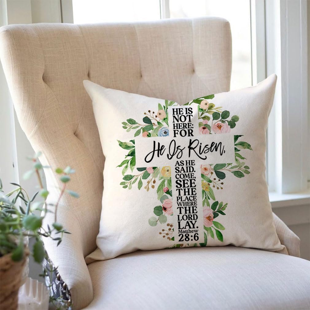 He is Risen Easter Pillow Covers 18x18 Greenery Cross Easter Decorations Outdoor Farmhouse Pillows Decorative Throw Pillows Cases