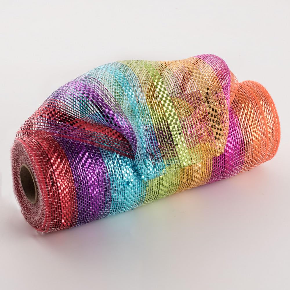 Multi Color Deco Poly Mesh Ribbon 10 Inch x 30 Feet | Red Purple Turquoise Green Orange Pink