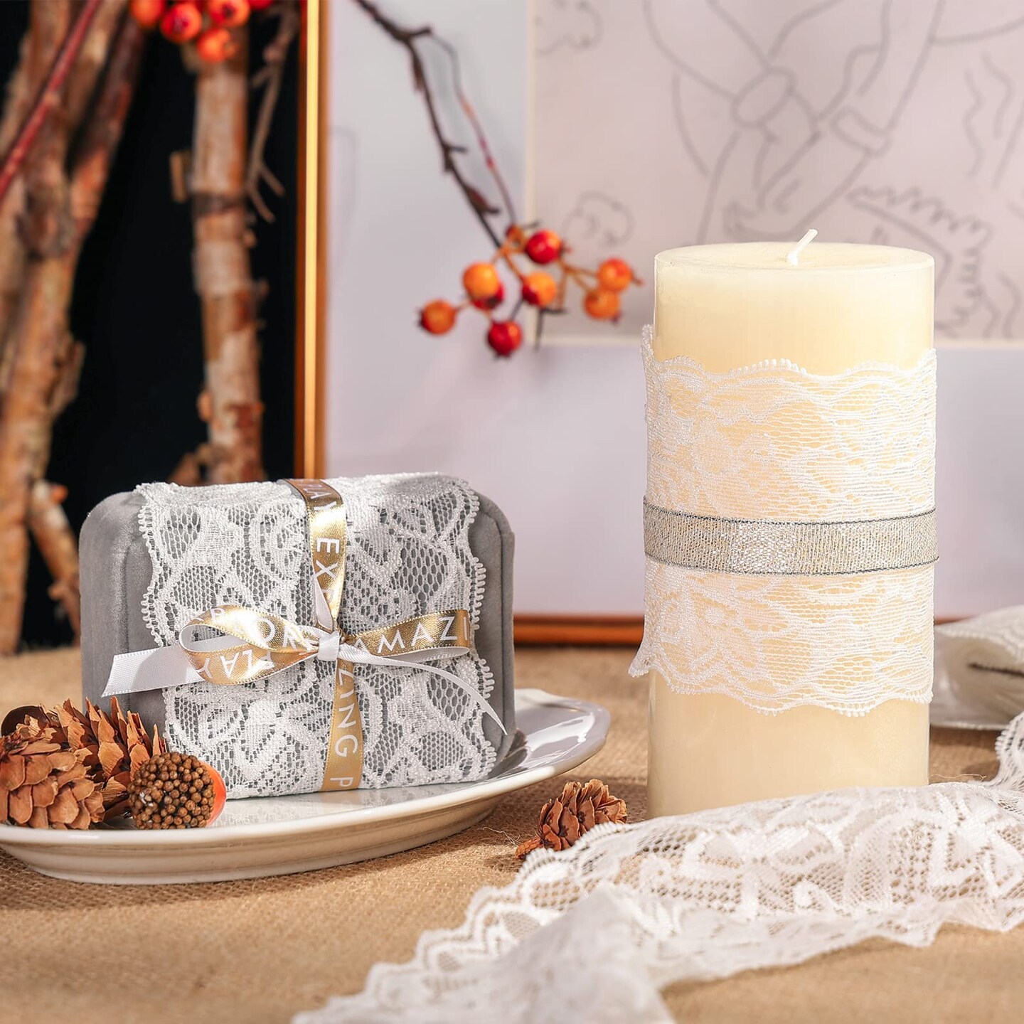 VGOODALL 3 Inch White Lace Ribbon, 10 Yards Wide Stretchy Lace Trim Elastic Floral Lace for Bridal Wedding Decoration Gift Wrapping DIY Sewing Craft Hair Bow Making