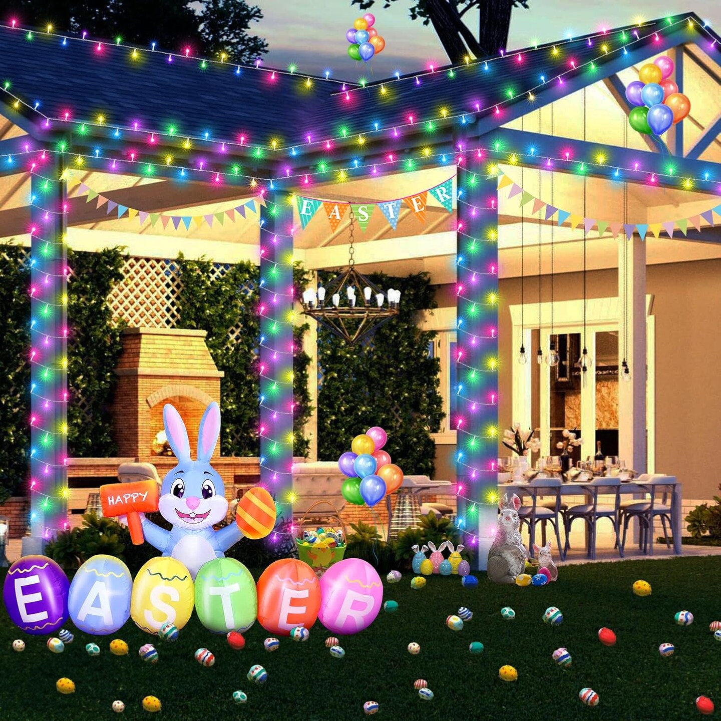 Easter String Lights 75FT 200 LED String Lights with 8 Modes Timer Connectable Waterproof Plug-in Indoor Outdoor Pastel Easter Lights for Easter Decorations
