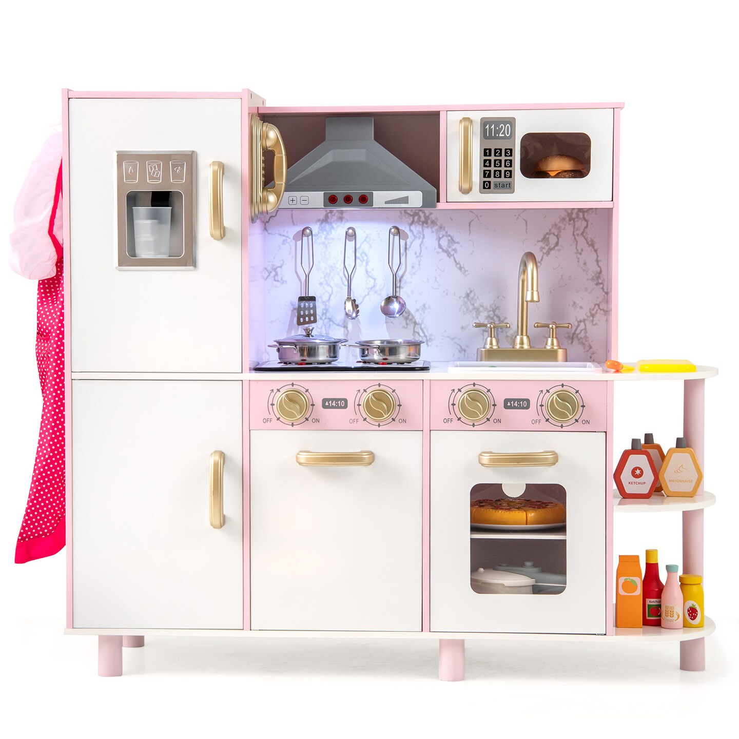 Wooden Kitchen Playset with Ice Maker, Sounds, and Accessories for Ages 3+