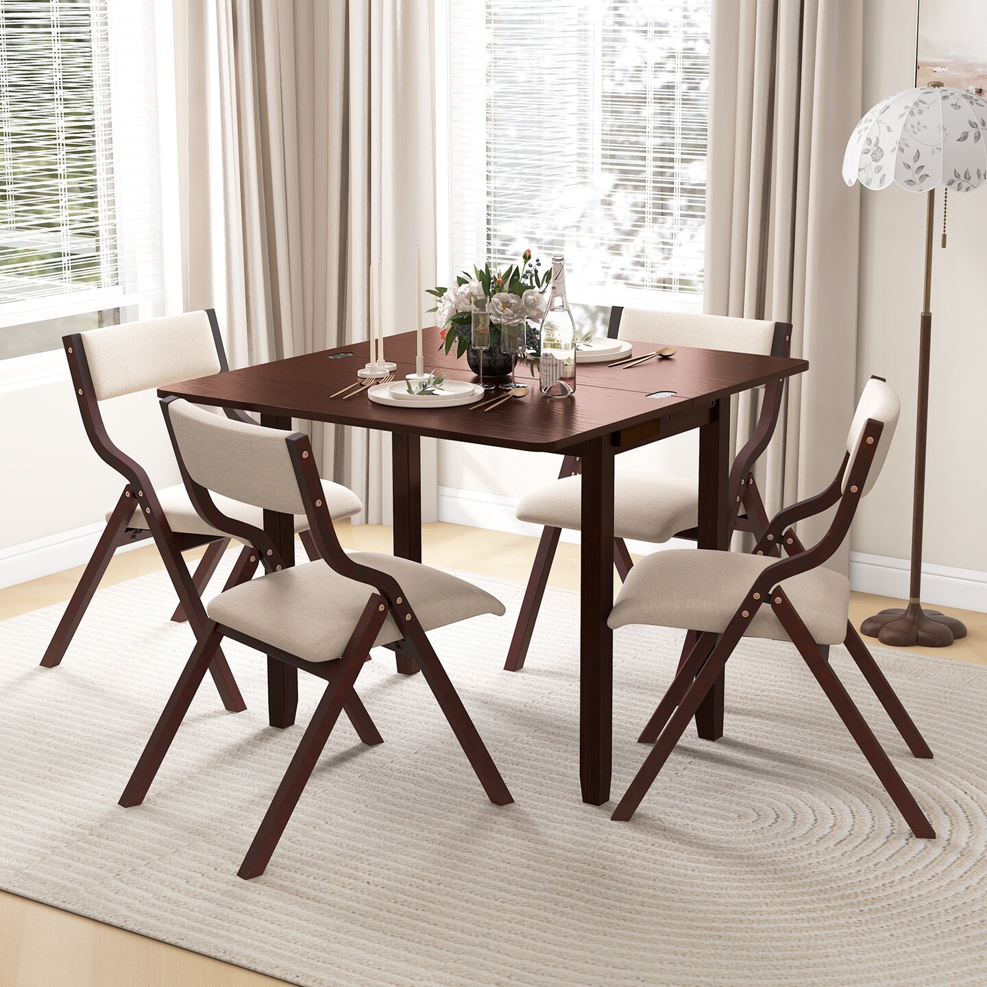 Kitchen Table Set for 2 Expandable Dining Table with 2 Upholstered Folding Chairs