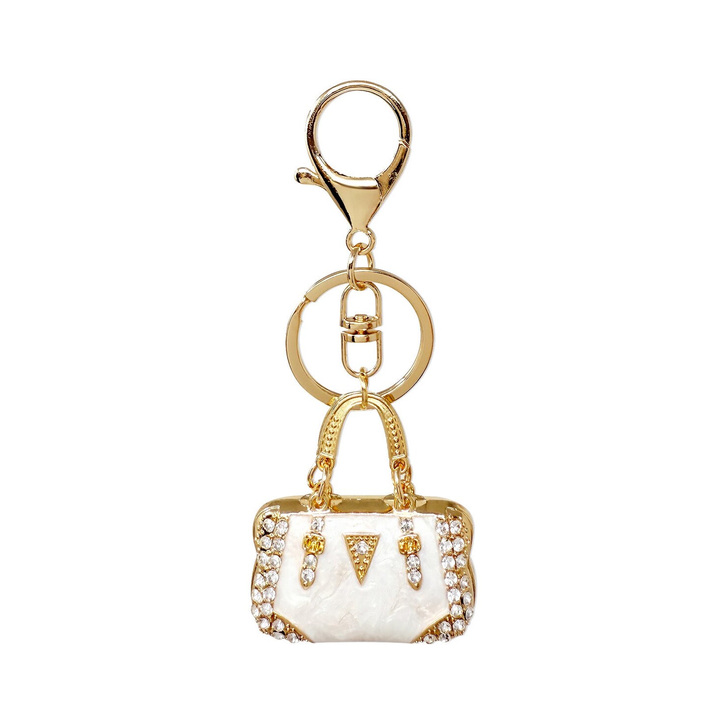 Wrapables Stylish Crystal Rhinestone Handbag Shaped Purse Charm Keychain, White