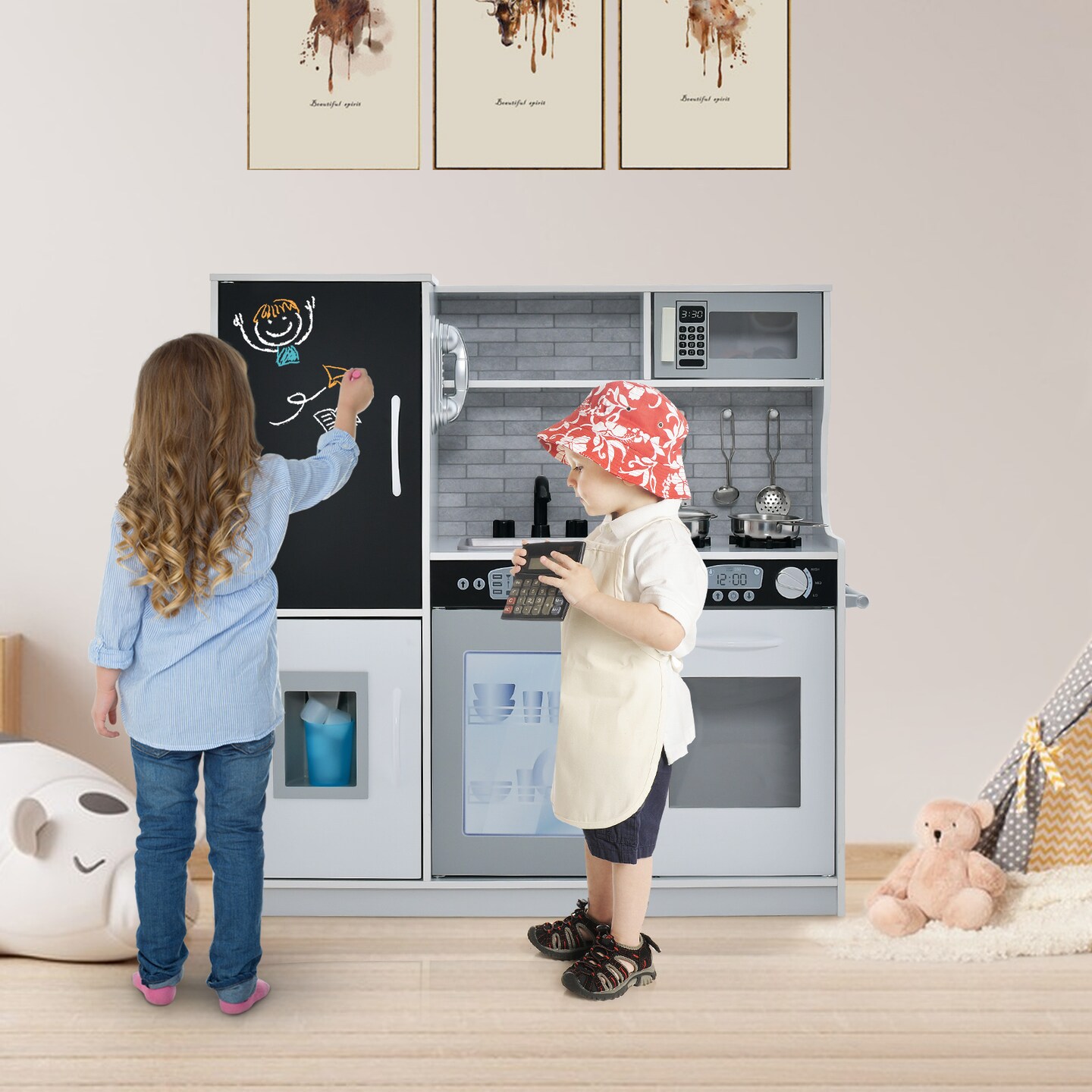 Wooden Pretend Play Kitchen Set for Toddlers, Boys &#x26; Girls Ages 3-6 with Cooking Accessories
