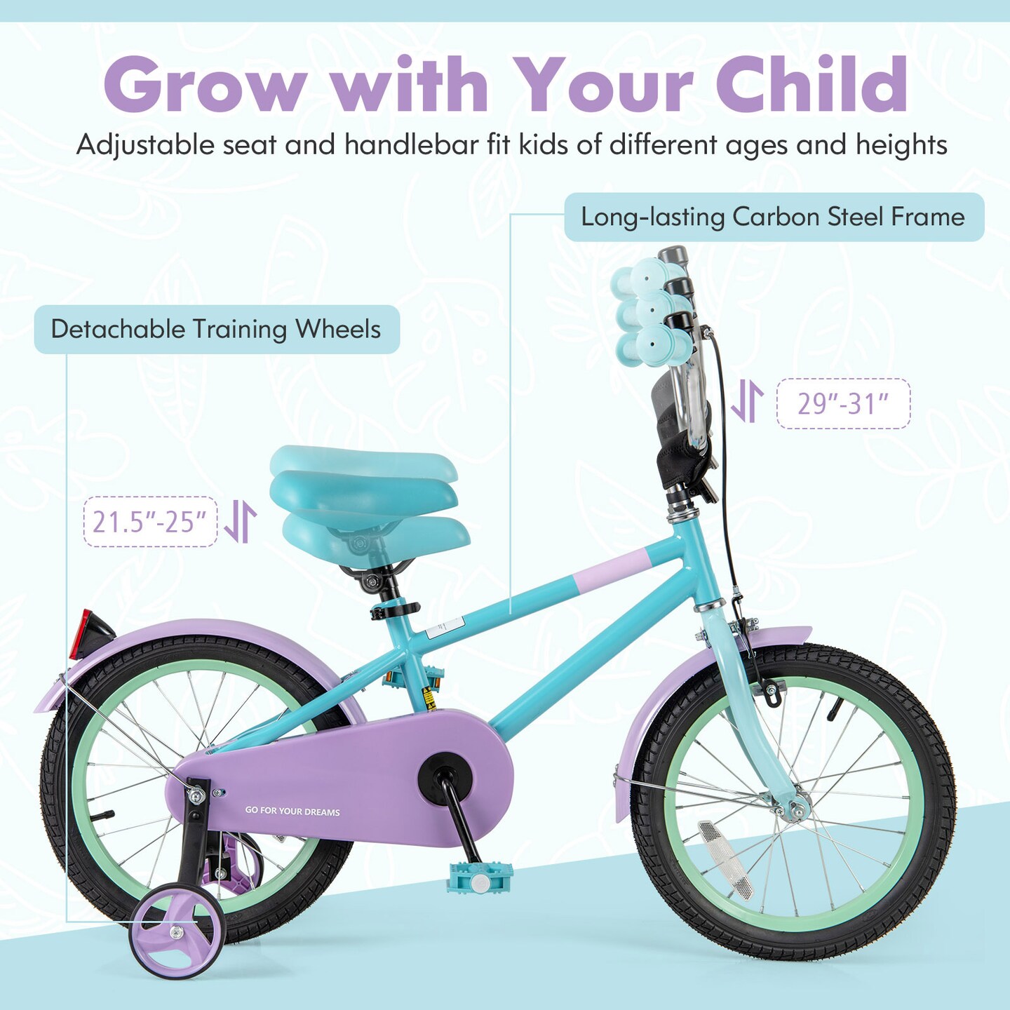 Purple Kids Bike with Adjustable Handlebar and Saddle for Comfortable Riding
