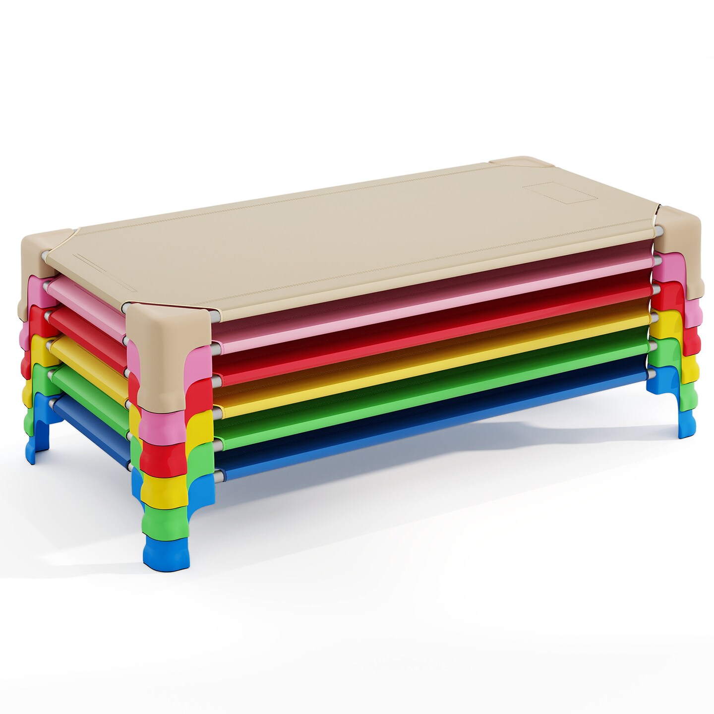 Metal PP Oxford Fabric Stacked Nap Cots for Kids with Easy Setup and Space-Saving Design
