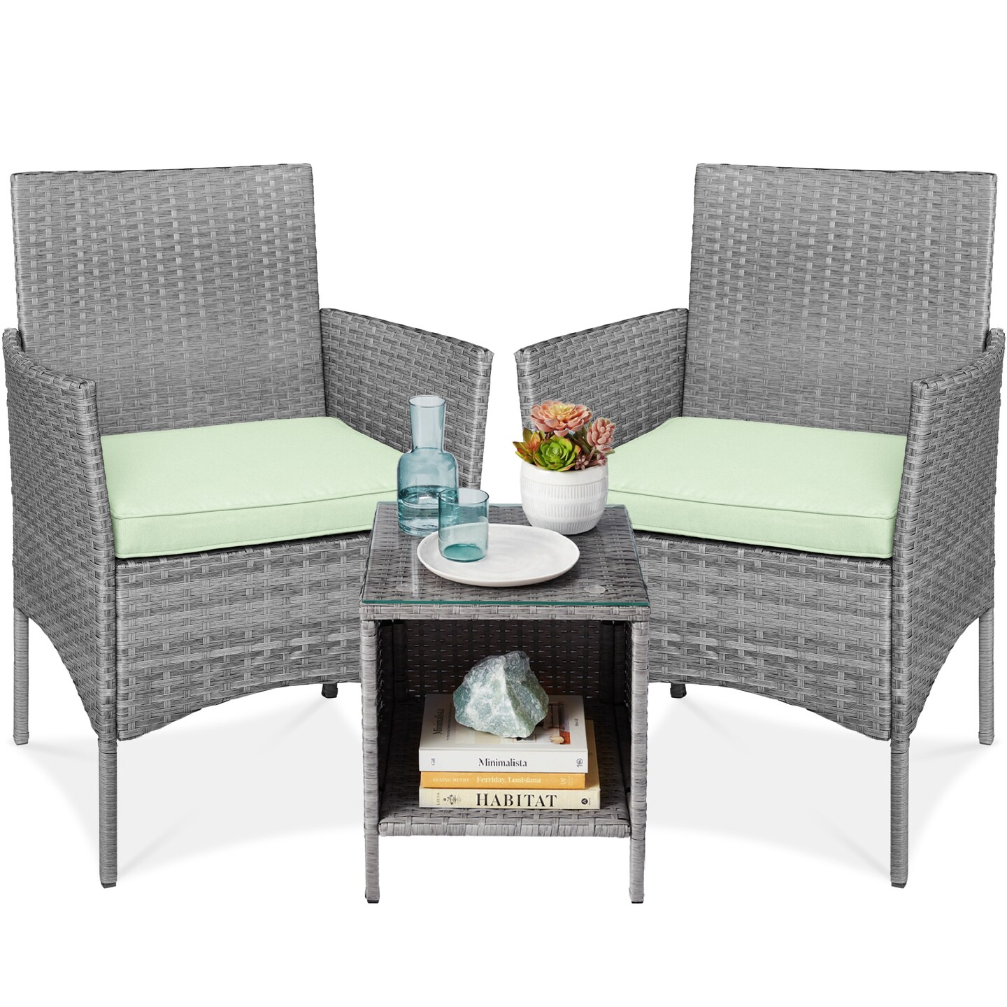 Best Choice Products 3-Piece Outdoor Wicker Conversation Patio Bistro Set, w/ 2 Chairs, Table