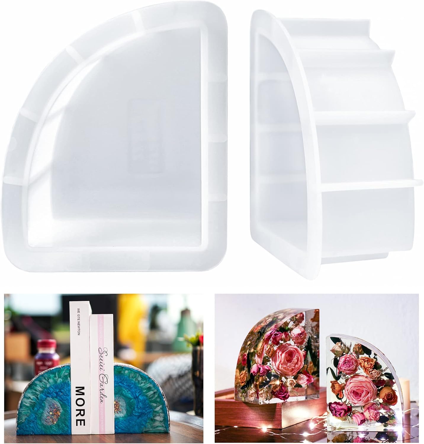 LET&#x27;S RESIN Bookends Resin Molds, 1 Pair Geode Book Organize Resin Molds Silicone Large, Crystal Epoxy Resin Molds for Books, Desktop Organizer, Office Home Decoration, Gift