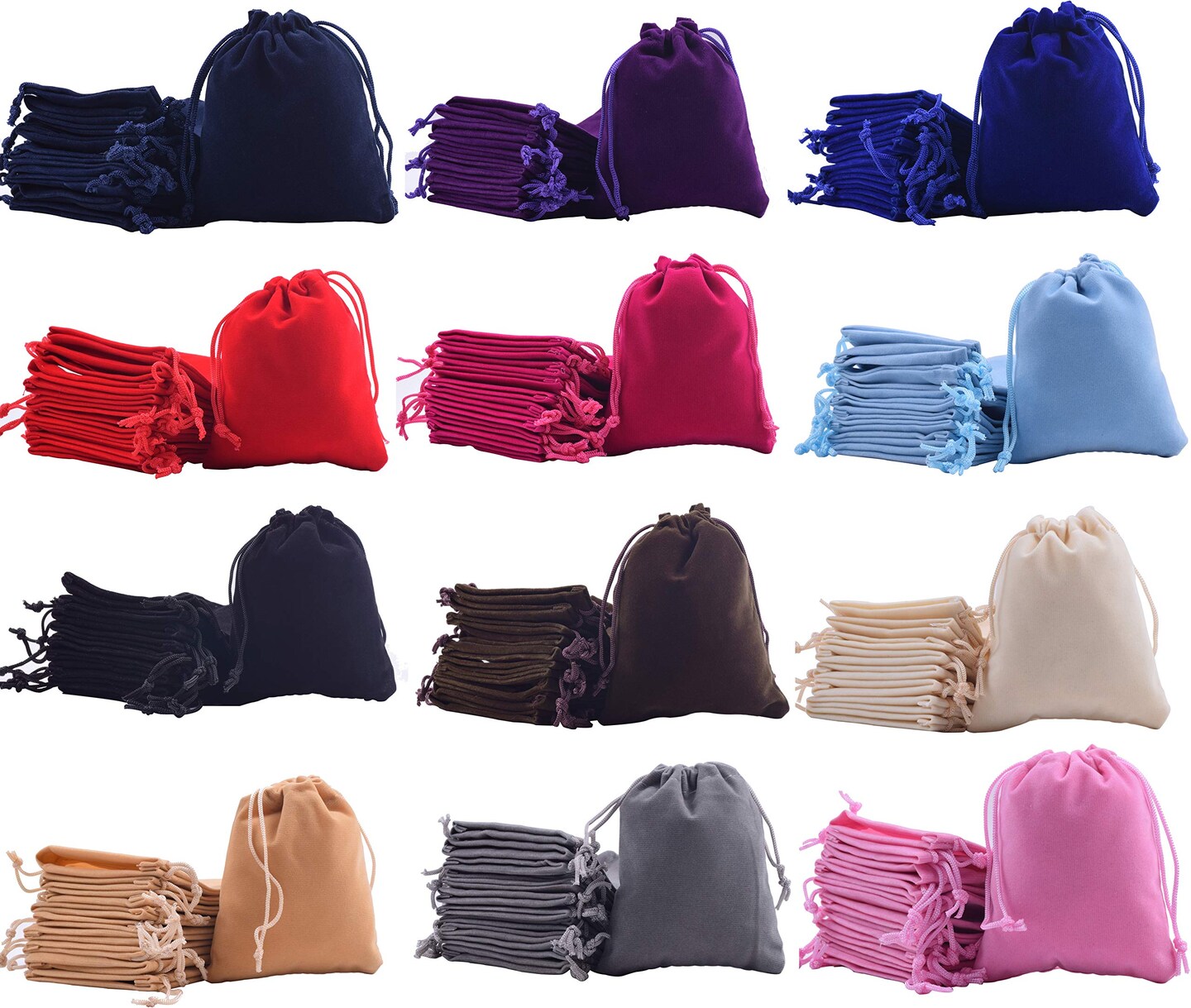 48pcs 12 Colors Mixed Drawstrings Velvet Gift Bags Jewelry Pouches for Wedding Favors, Candy Bags, Party Favors, 4.0x4.8''