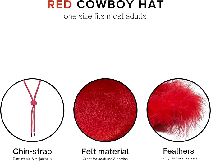 4E&#x2019;s Novelty Red Cowboy Hat for Women &#x26; Heart Sunglasses &#x2013; Felt Cowgirl Hats Women with Feathers