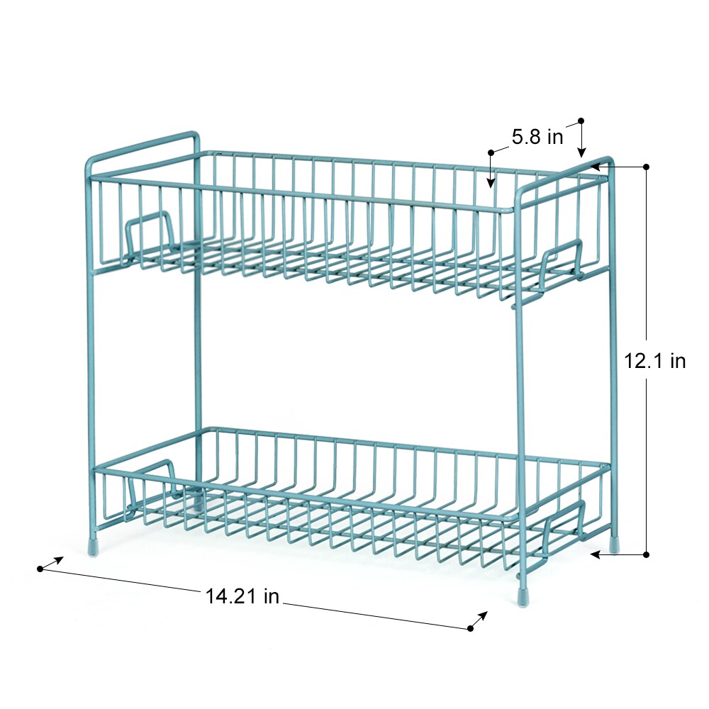 Blue 2-Tier Spice Rack for Countertop, Kitchen Storage Organizer Shelf Counter Shelf Under Sink Cabinet Organizer for Kitchen Bathroom Office