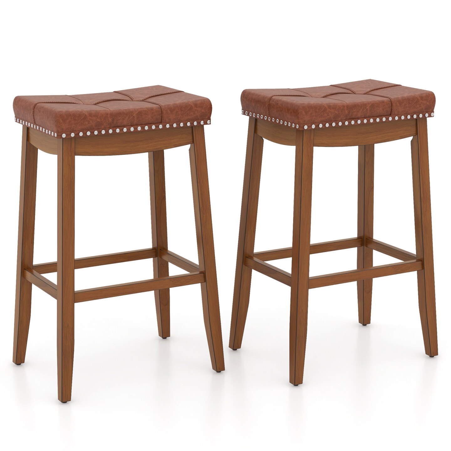 PU Leather Saddle Seat Bar Stools Set of 2, 25/29 Inch Upholstered Counter Height Chairs