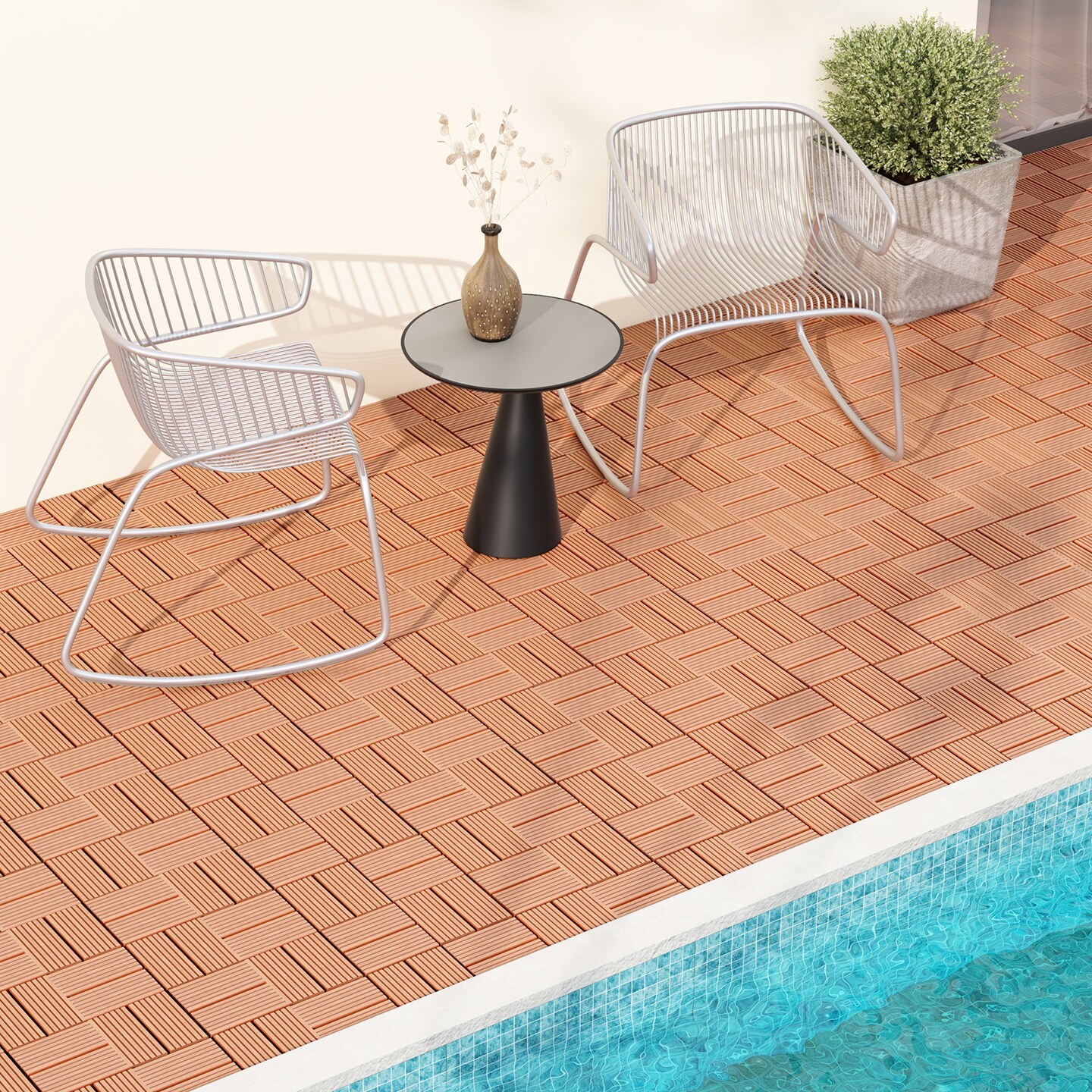 18 Pieces 12 x 12 Inch All Weather Interlocking Deck Tiles Ideal for Outdoor Use