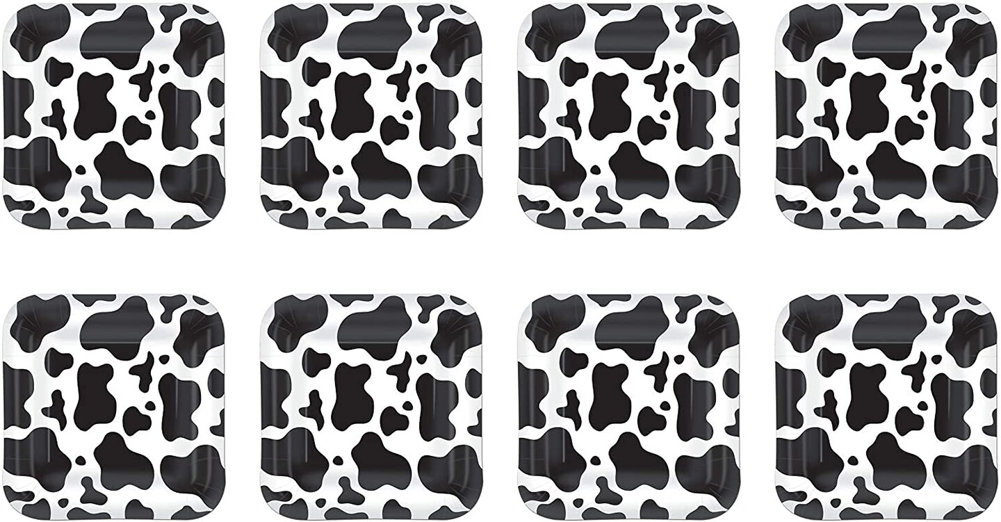 Cow Print Party Plates - Pack of 12, Fun and Durable Design