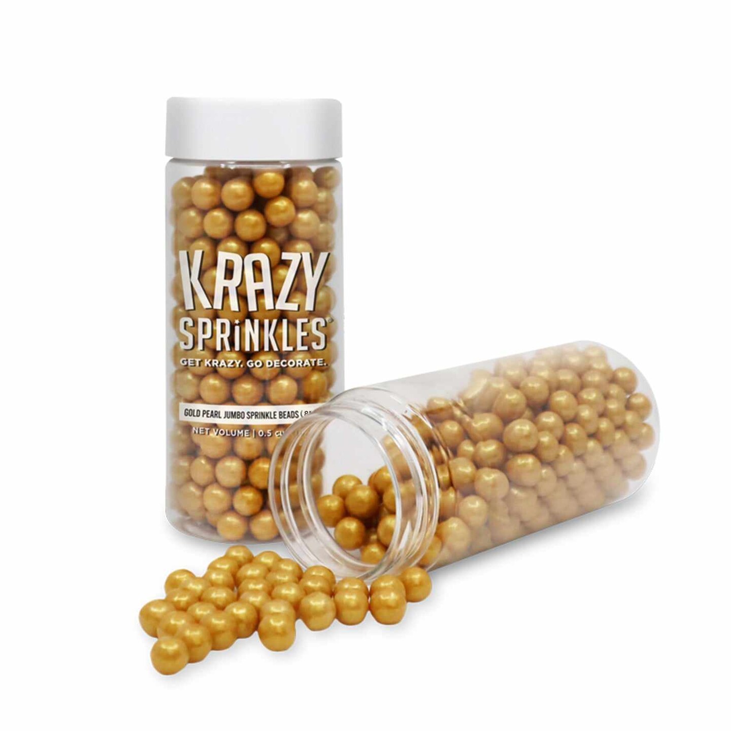 Krazy Sprinkles - Gold Pearl 8mm Beads (1/2 Cup, 1x Jar) for Cakes, Ice Cream & Cookies