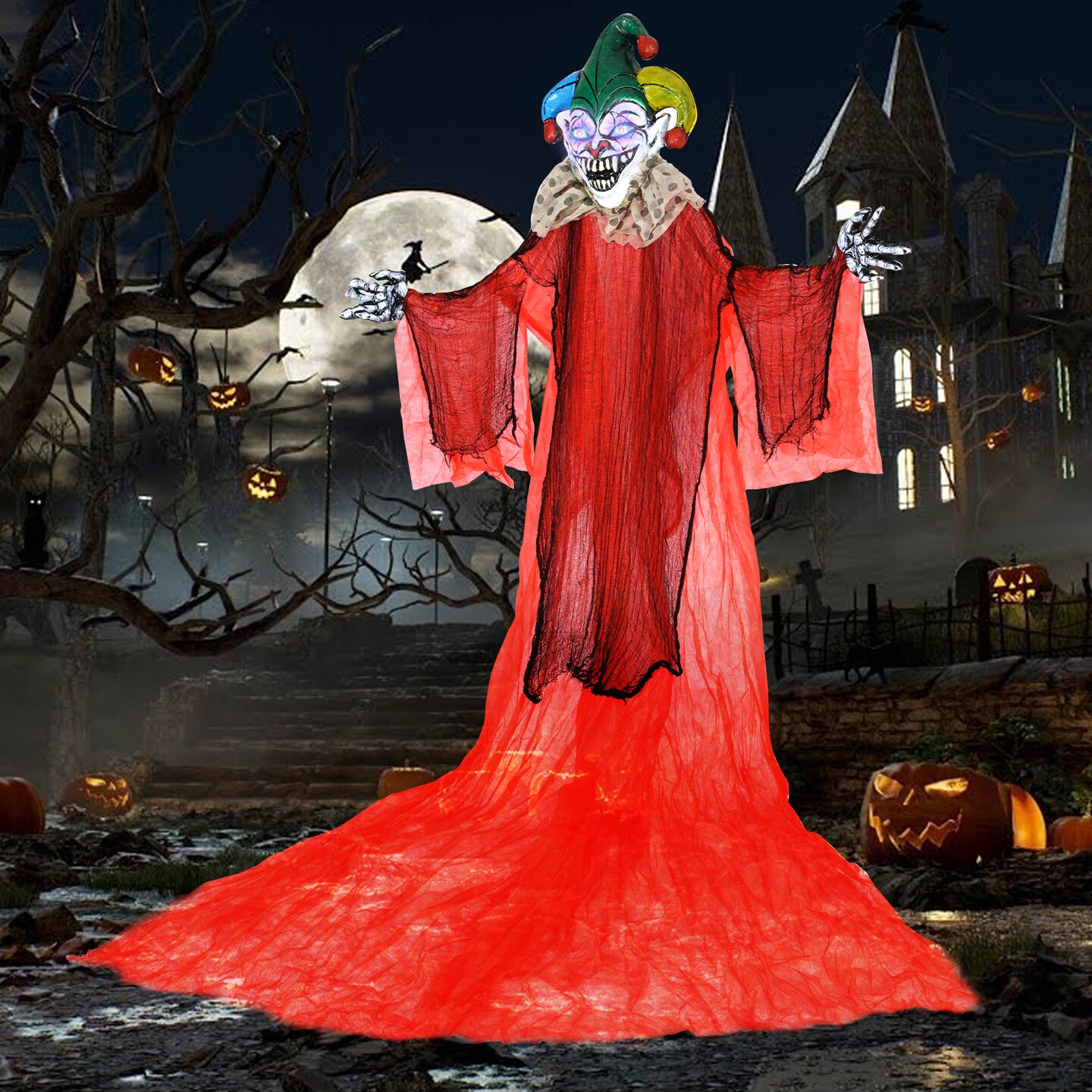 12FT Hanging Skeleton Ghost with Red LED Eyes Sound and Motion Activated Halloween Prop