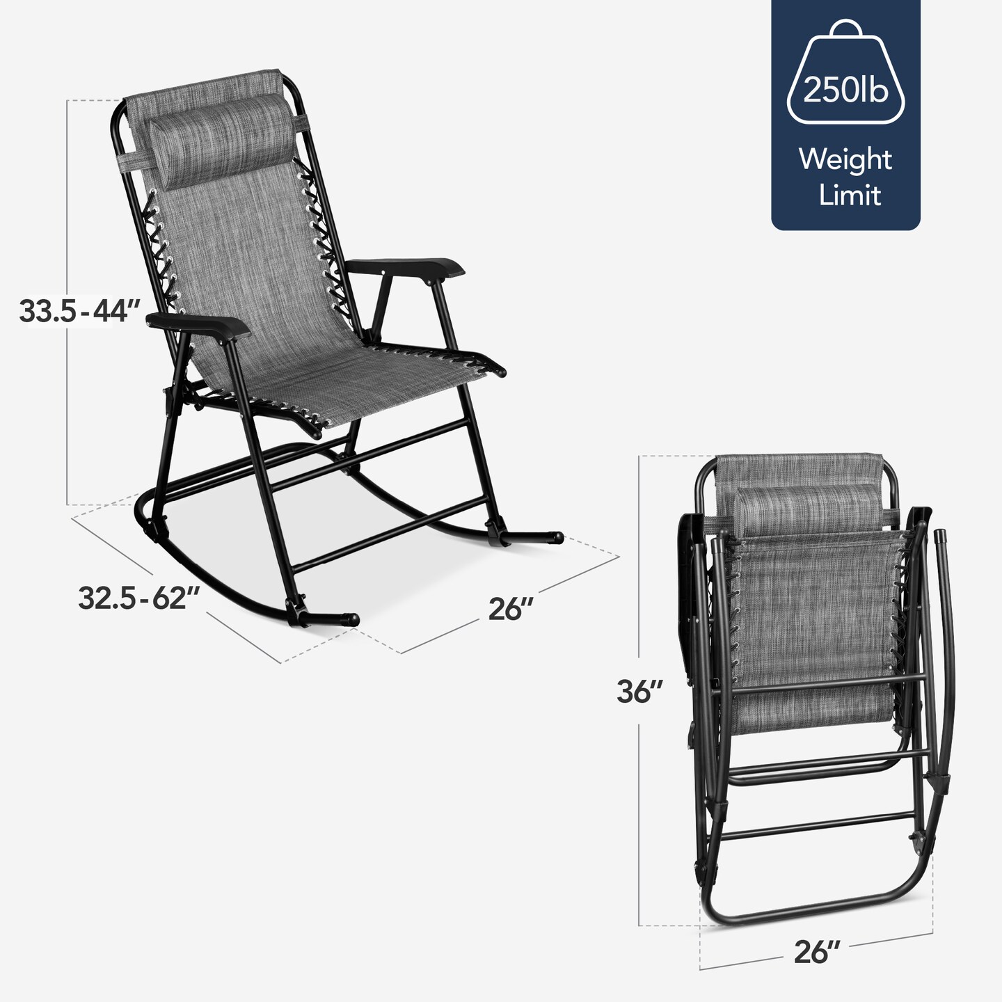 Best Choice Products Folding Outdoor Zero Gravity Rocking Lounge Chair w/ Headrest Pillow
