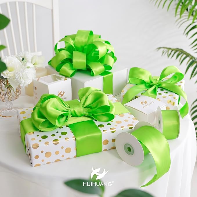 Lime Green Wired Ribbon 2.5 inch Green Satin Wire Ribbon for Wreaths, Bows Making, Flower Bouquet, Garland, Home Decor, Crafts, Halloween Decor, Christmas Tree Bows-10 Yards