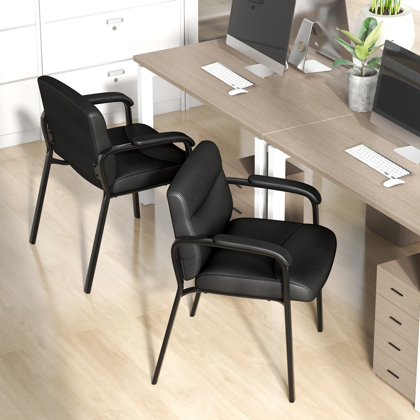 Set of 2 Black Waiting Room Chair with Metal Tubes and Reinforced Bolt Connection