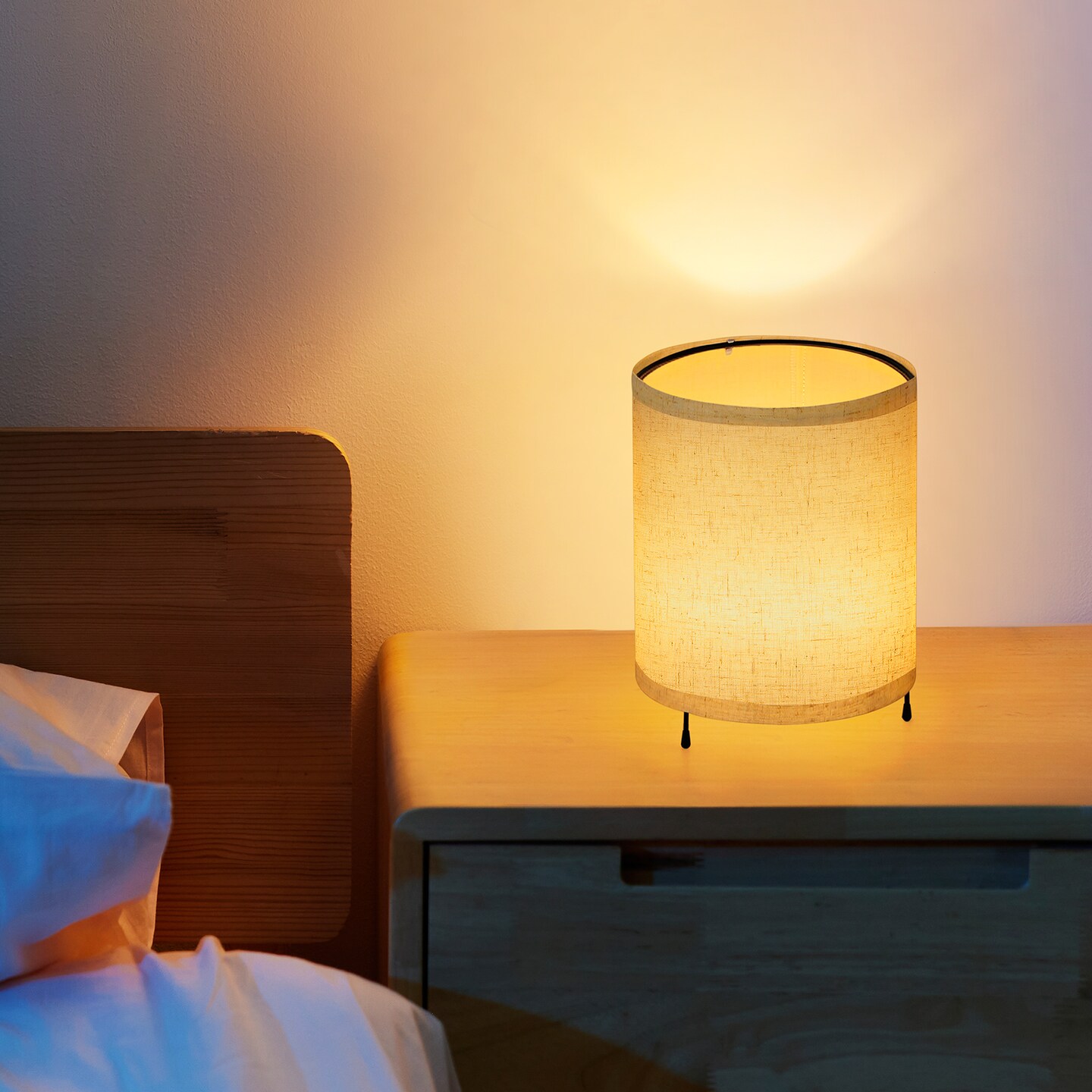 2pcs Night Light Cylinder Small Dimmable Nightstand Light Linen Color