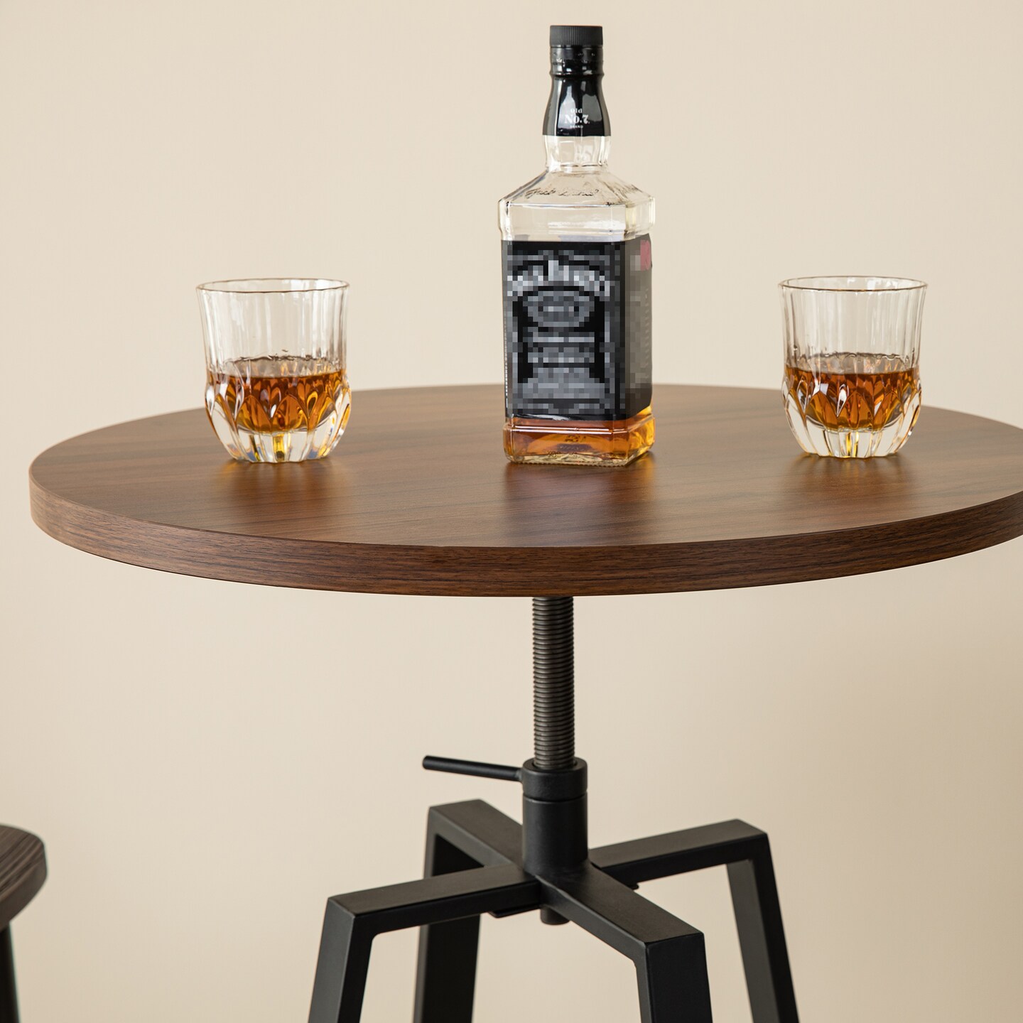 Pub Table/Stools Set - Modern Adjustable Round Bar Table and Round Black Steel Bar Stools