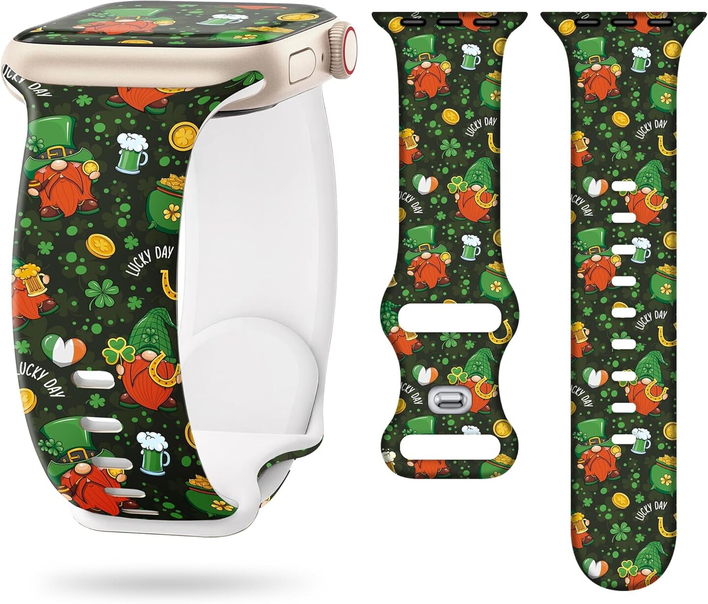 Compatible with Dressy Designer Silicone St Patrick&#x27;s Day Apple Watch Bands for Women Men 42mm(Series 10) 41mm 40mm 38mm, St Patrick&#x27;s Day iWatch Bands for St Patrick&#x27;s Day Apple Watch Watch Ultra 2 1 SE Series 10 9 8 7 6 5 4 3 2 1 Sport Band (Leprec