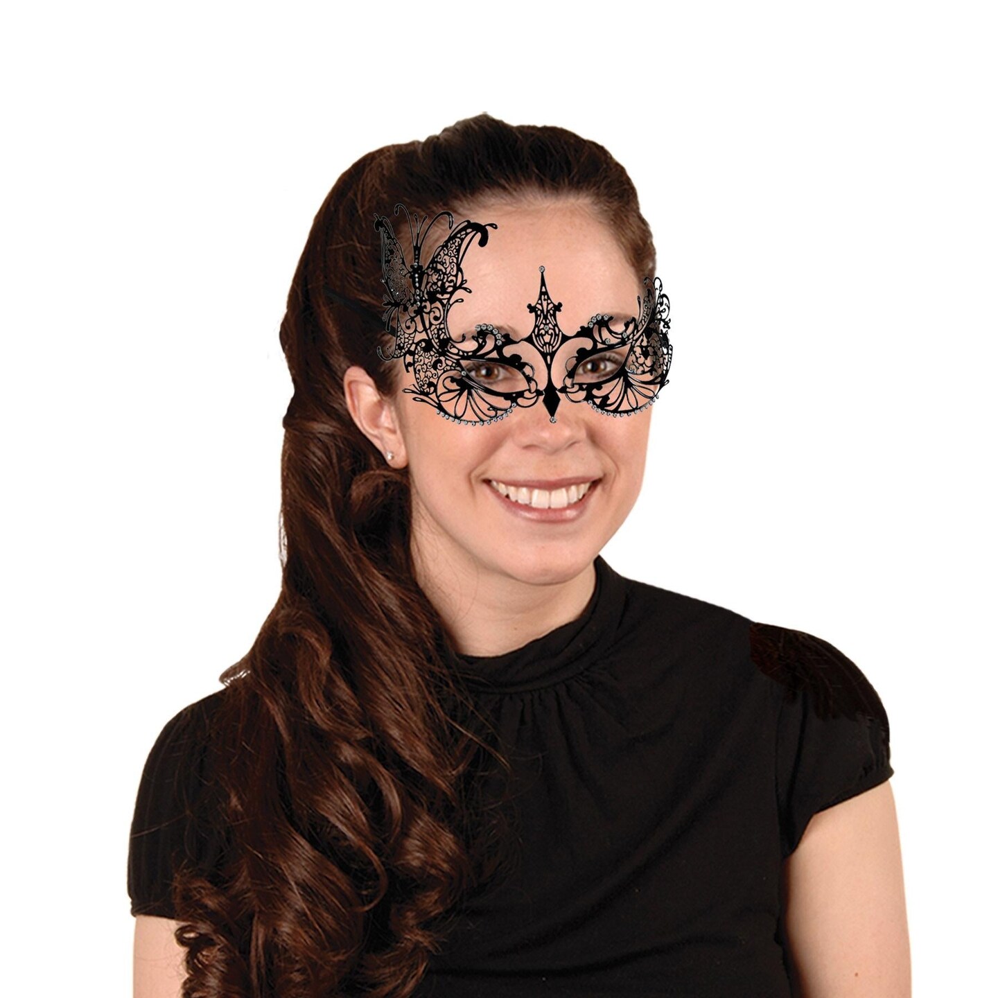 6 Pack Beistle Black Ribbon Tie- Mardi Gras Metal Filigree Masquerade Mask