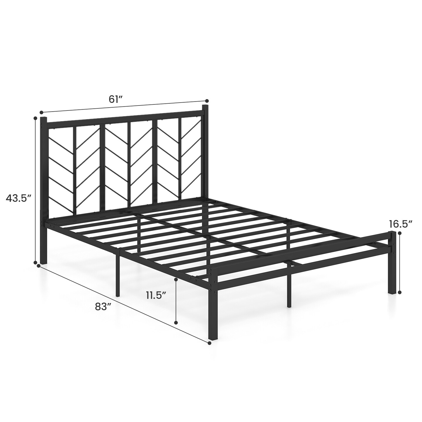 Black Platform Bed with Branches Shape Headboard Design and Metal Frame