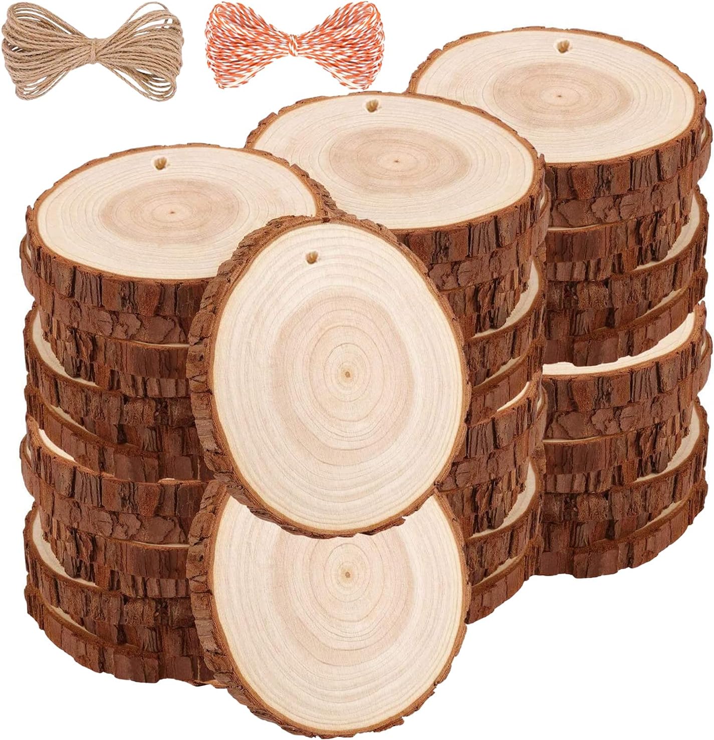 Wood Slices Craft Unfinished Wood kit Predrilled with Hole Wooden Circles for Arts Wood Slices Christmas Ornaments DIY Crafts 30 Pcs 2.0-2.4 inches