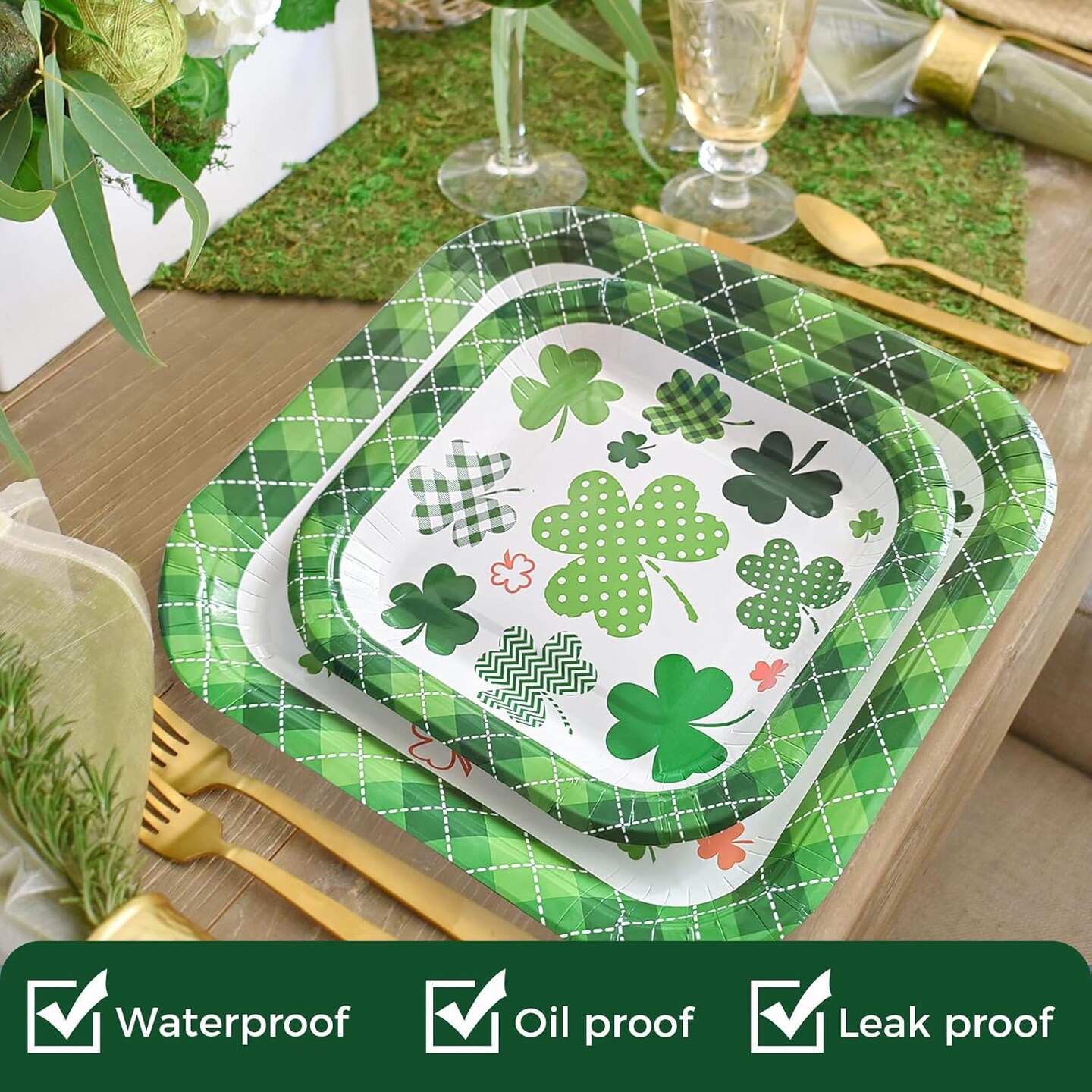 St Patricks Day Plates and Napkins Set 25 PCS 9&#x22; Square St Patricks Day Paper Plates and 25 PCS 7&#x22; St Patricks Dessert Plates for St Patricks Day Decorations