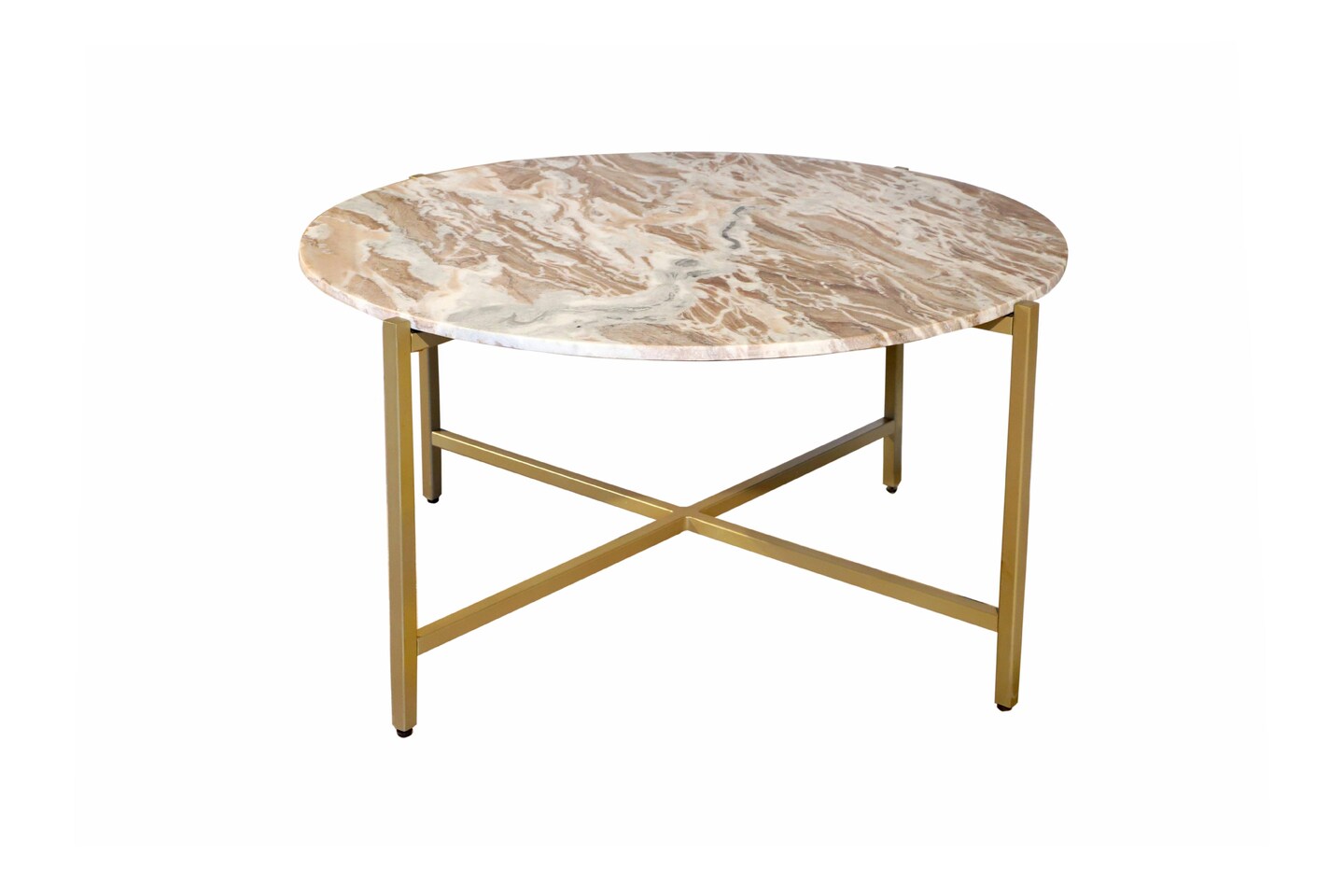 Brown Marble Nesting Coffee Table with Golden Metal Frame (6.5&#x22; Height) | Elegant &#x26; Sturdy Low-Profile Table | Space-Saving Modern Design | Perfect for Living Room, Lounge, Office &#x26; Home D&#xE9;cor