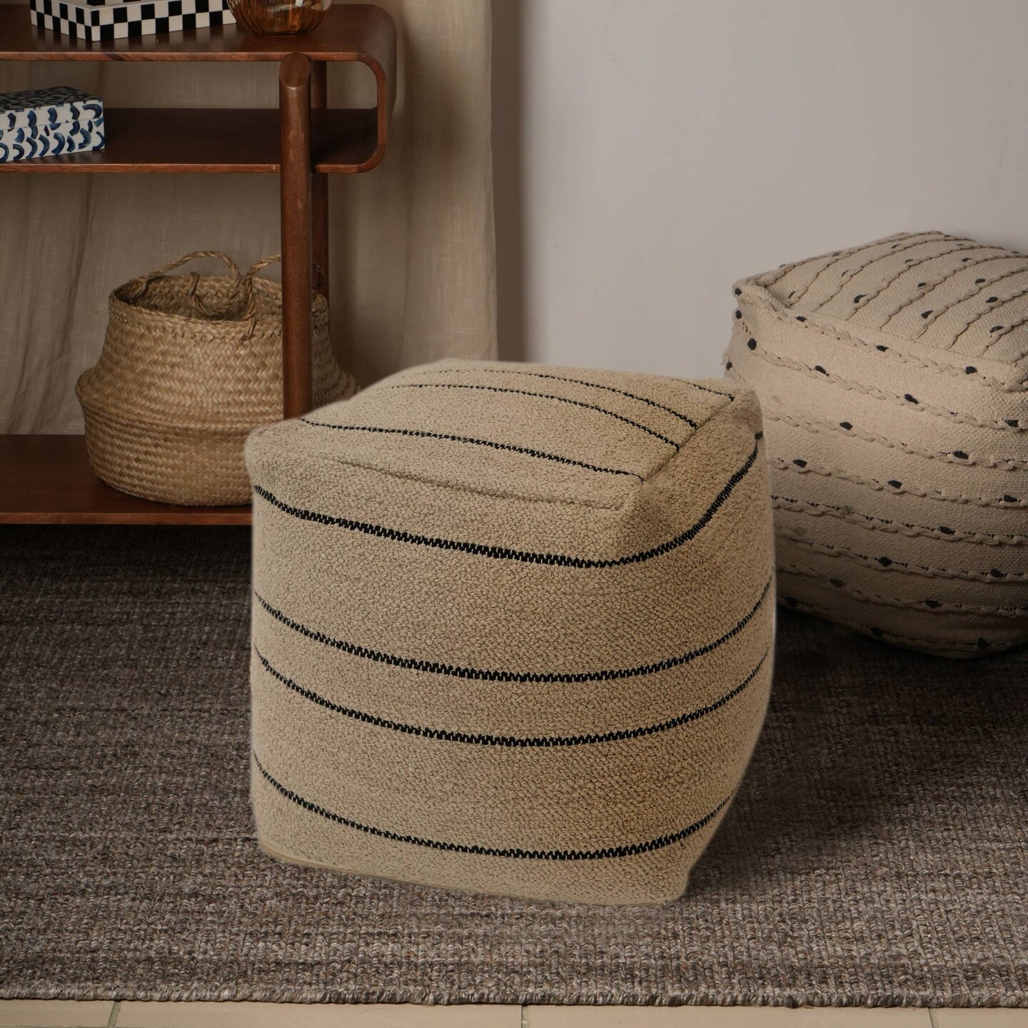 Artisan Weave Pouf 18&#x22;x18&#x22; - Decorative Pouf for Living Room, Bedroom, &#x26; Home Decor