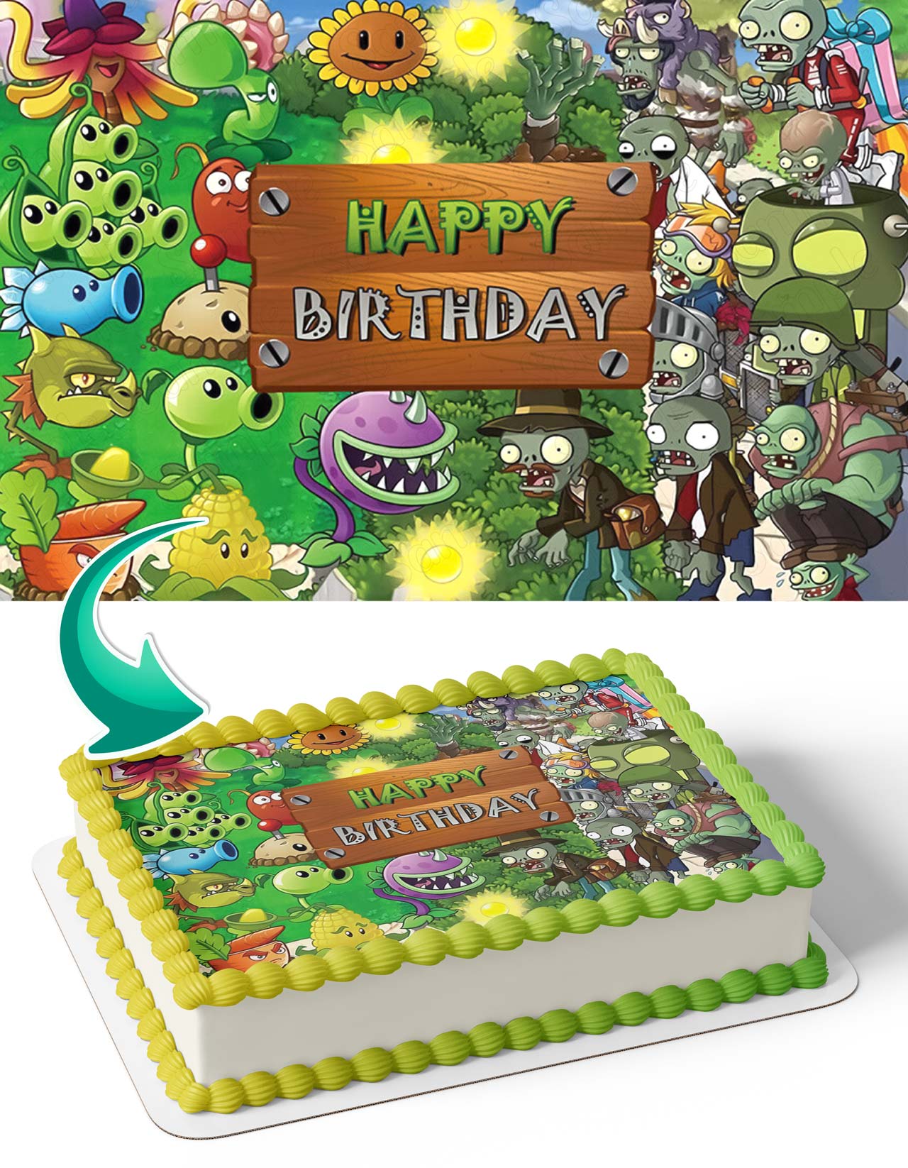 Plants Vs Zombies Game Edible Cake Image Topper Birthday Cake Sheet ...