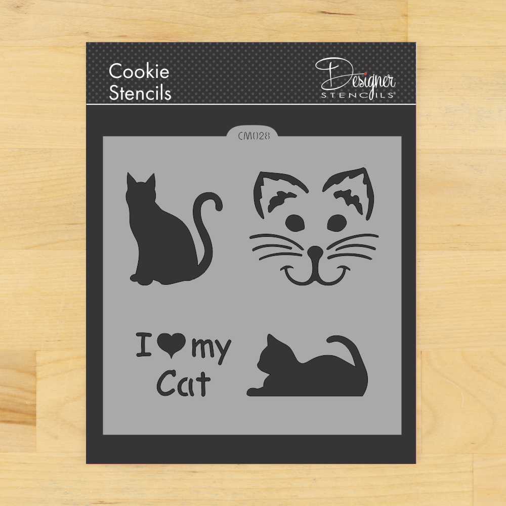 I Love My Cat Cookie &#x26; Craft Stencil | CM028 by Designer Stencils | Cookie Decorating Tools | Baking Stencils for Royal Icing, Airbrush, Dusting Powder | Craft Stencils for Canvas, Paper, Wood | Reusable Food Grade Stencil