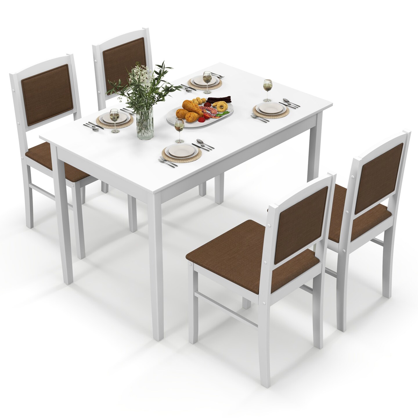5-Piece Dining Set for 4 with Rubber Wood Legs, Compact Design for Small Dining Room