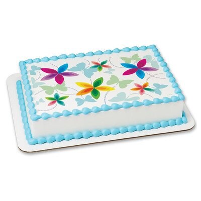 Flowers and Butterflies Edible Icing Image for 1/4 sheet cake