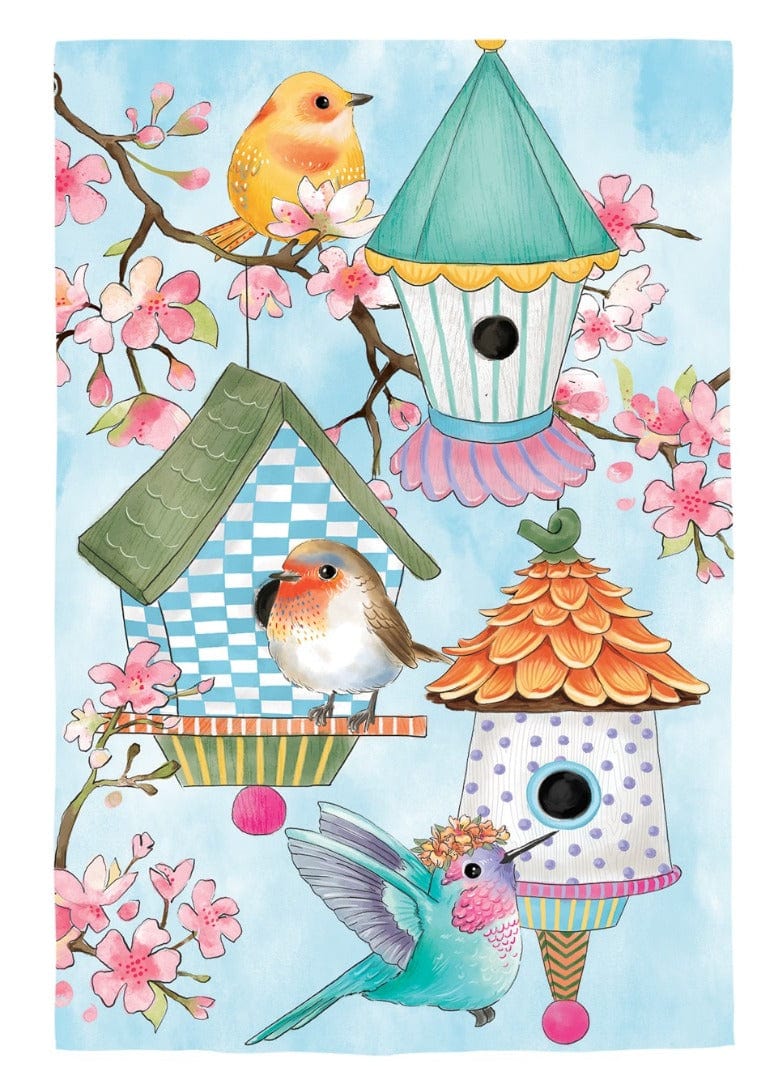 Bird House &#x26; Birds on Cherry Blossoms Garden Flag 2 Sided
