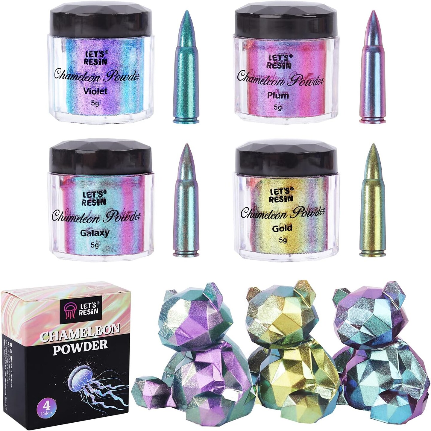 LET&#x27;S RESIN Chameleon Powder, Chameleon Mica Powder for Epoxy Resin, Pearl Pigment Powder for Painting,Soap Making, Bath Bombs, Candle Making,Slime