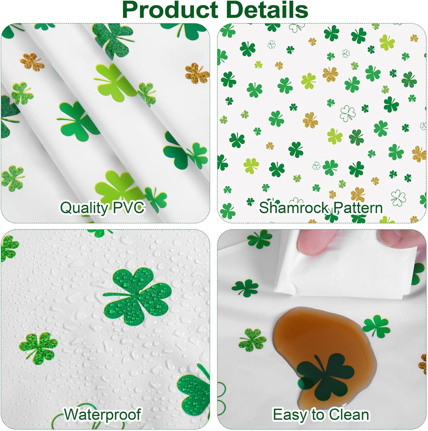 2 Packs St Patrick Day Shamrock Tablecloth Table Cover Plastic Waterproof Shamrock Tablecloth for St Patrick Day Clover