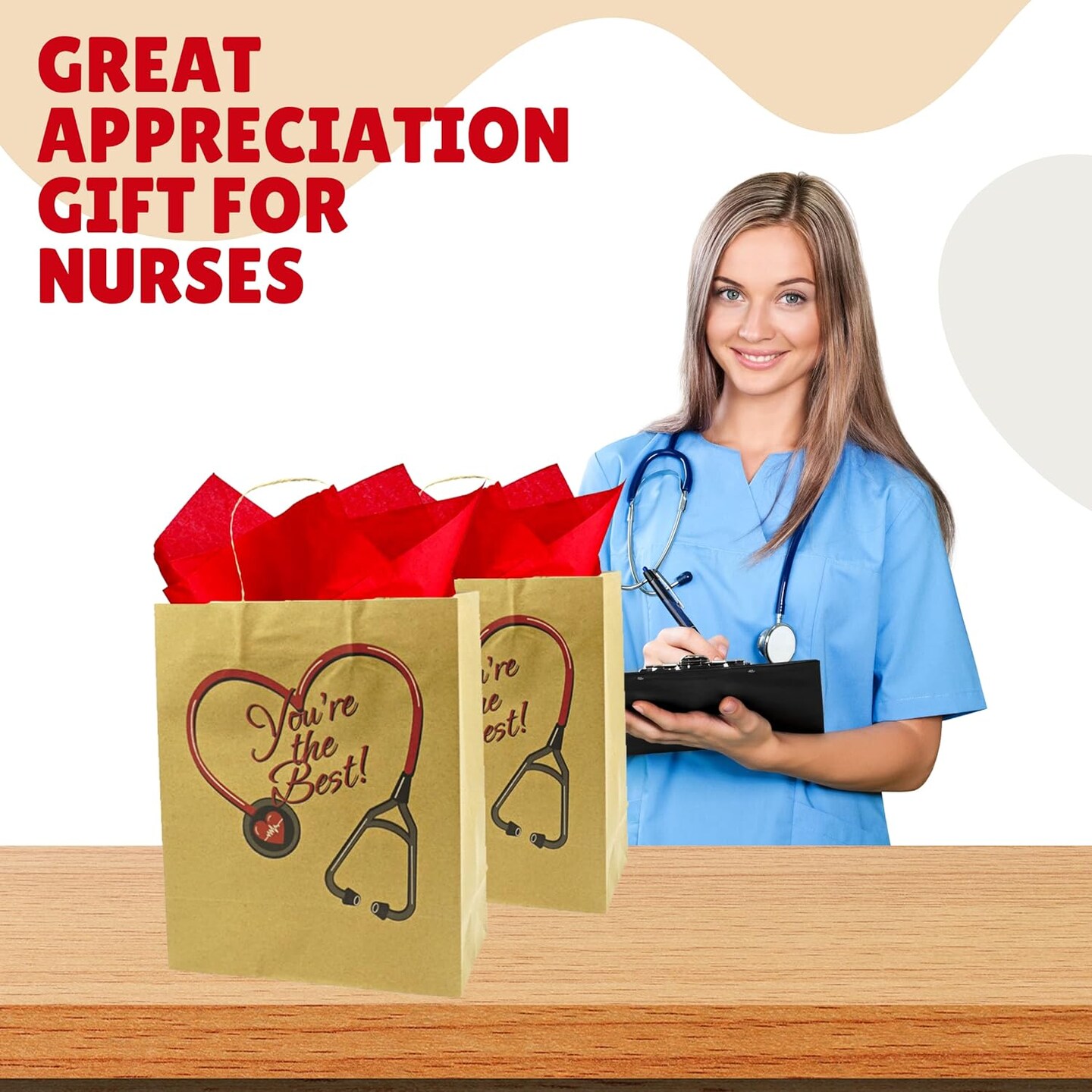 4E's Novelty Nurse Gift Bags – 12 Pack Large Kraft Graduation Gift Bags for Nurse Appreciation Week