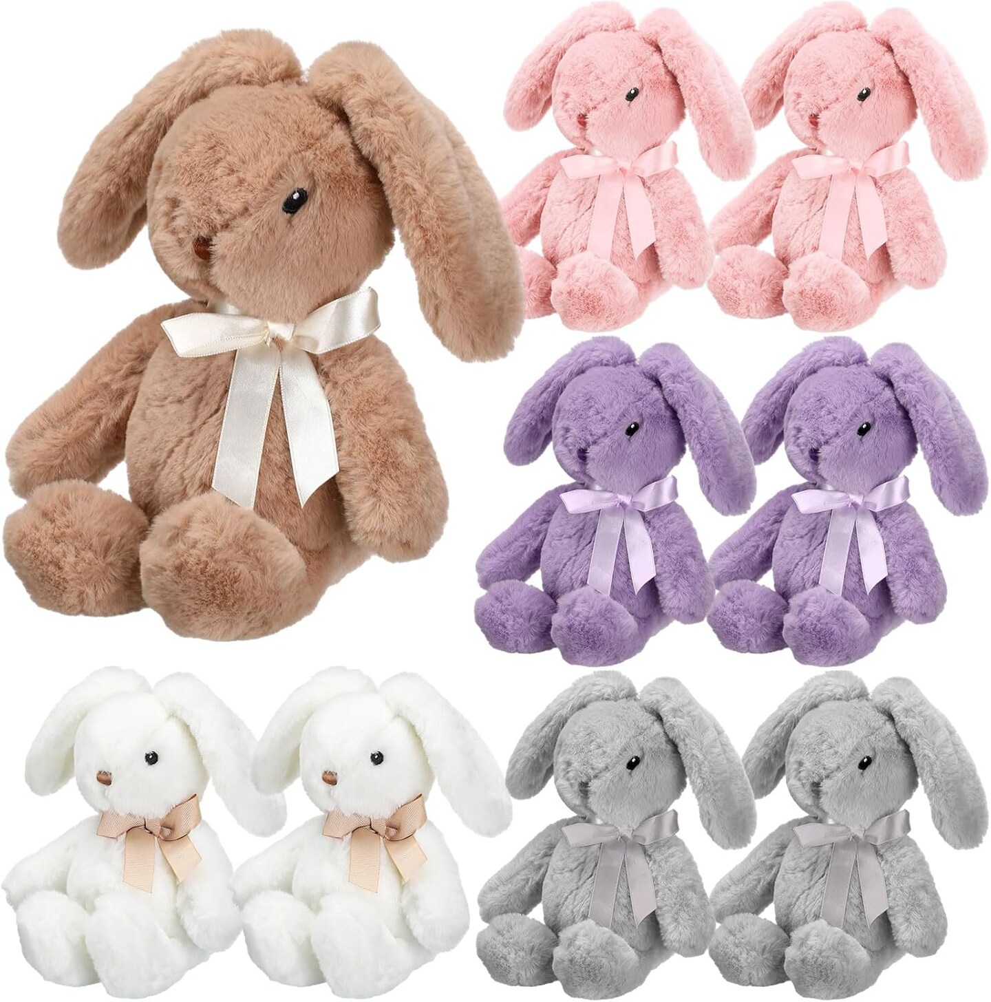10 Pcs 13.5 Inch Plush Easter Bunny Stuffed Animal Cute Stuffed Bunny Soft Stuffed Rabbit Plush Toy Kawaii Bunny Stuff for Kids Fluffy Hugging Sleeping Gifts(Pink,Beige,Grey,Purple,Brown)