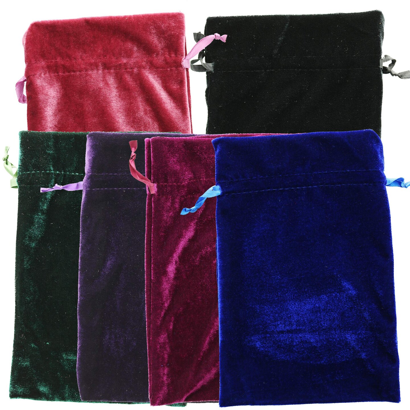 Velvet Tarot Rune Bag Bundle of 6: Moss Green, Royal Blue, Purple, Wine, Ross, Black 6&#x22; x 9&#x22; - Velvet Bag for Christmas Gifts Jewel, Watch and Small Items.