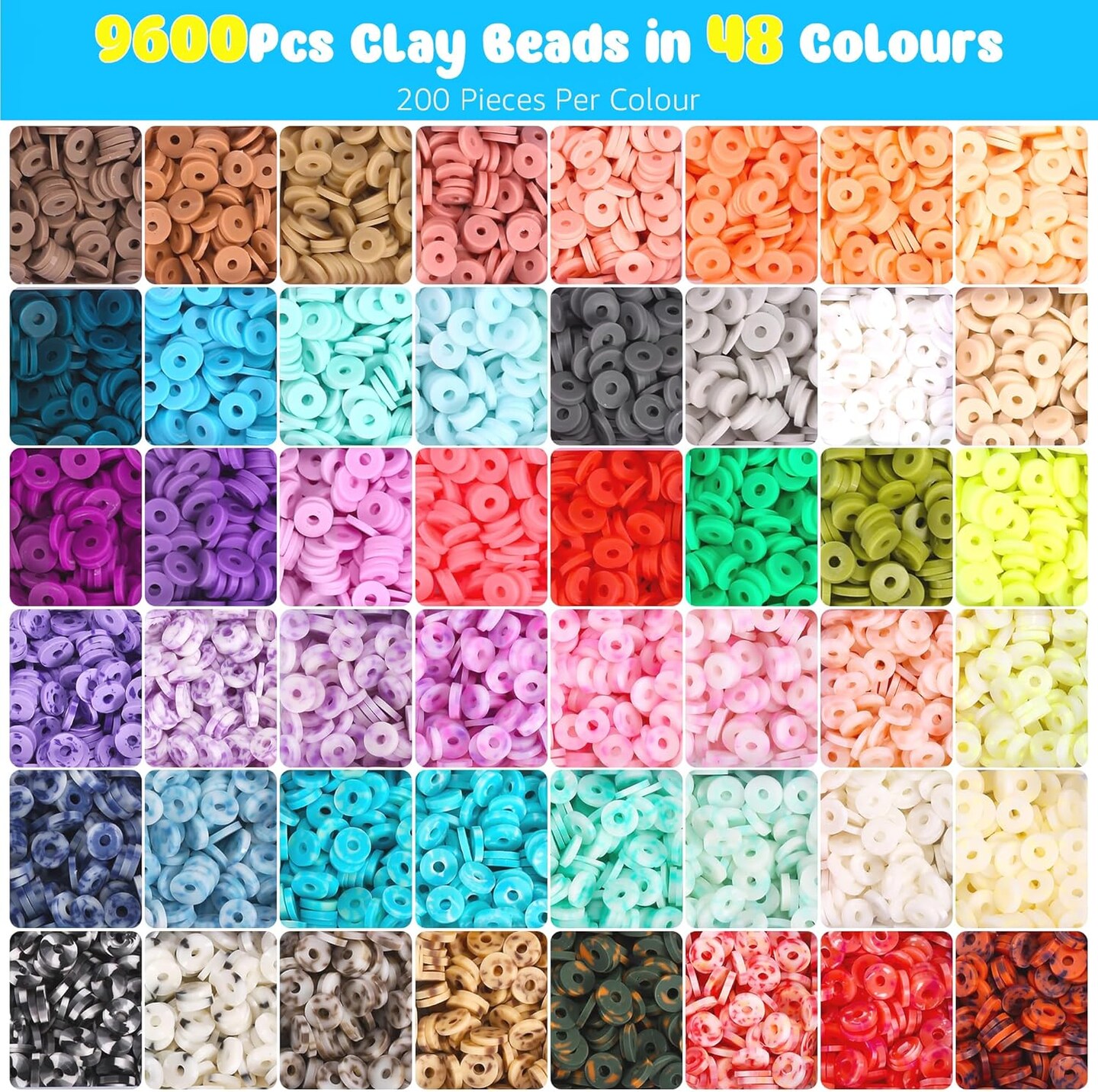 10525Pcs Clay Beads Bracelet Making Kit, Friendship Bracelet Kit Flat Polymer Clay Beads for Jewelry Making, 48Colors Bead Set 925Pcs Charms Kit with Letter Beads for Girls DIY Craft Gift