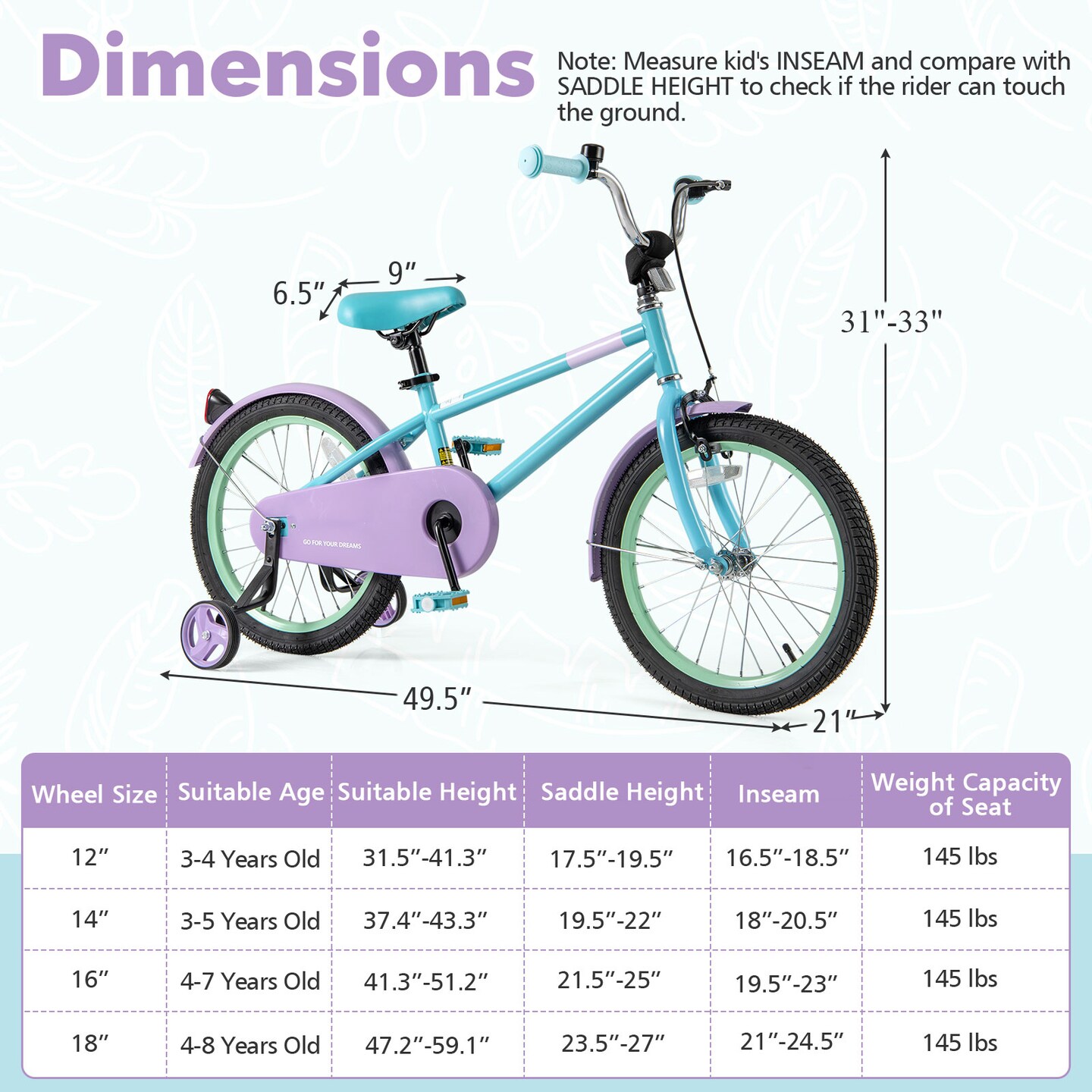 Purple Kids Bike with Adjustable Handlebar and Saddle for Comfortable Riding