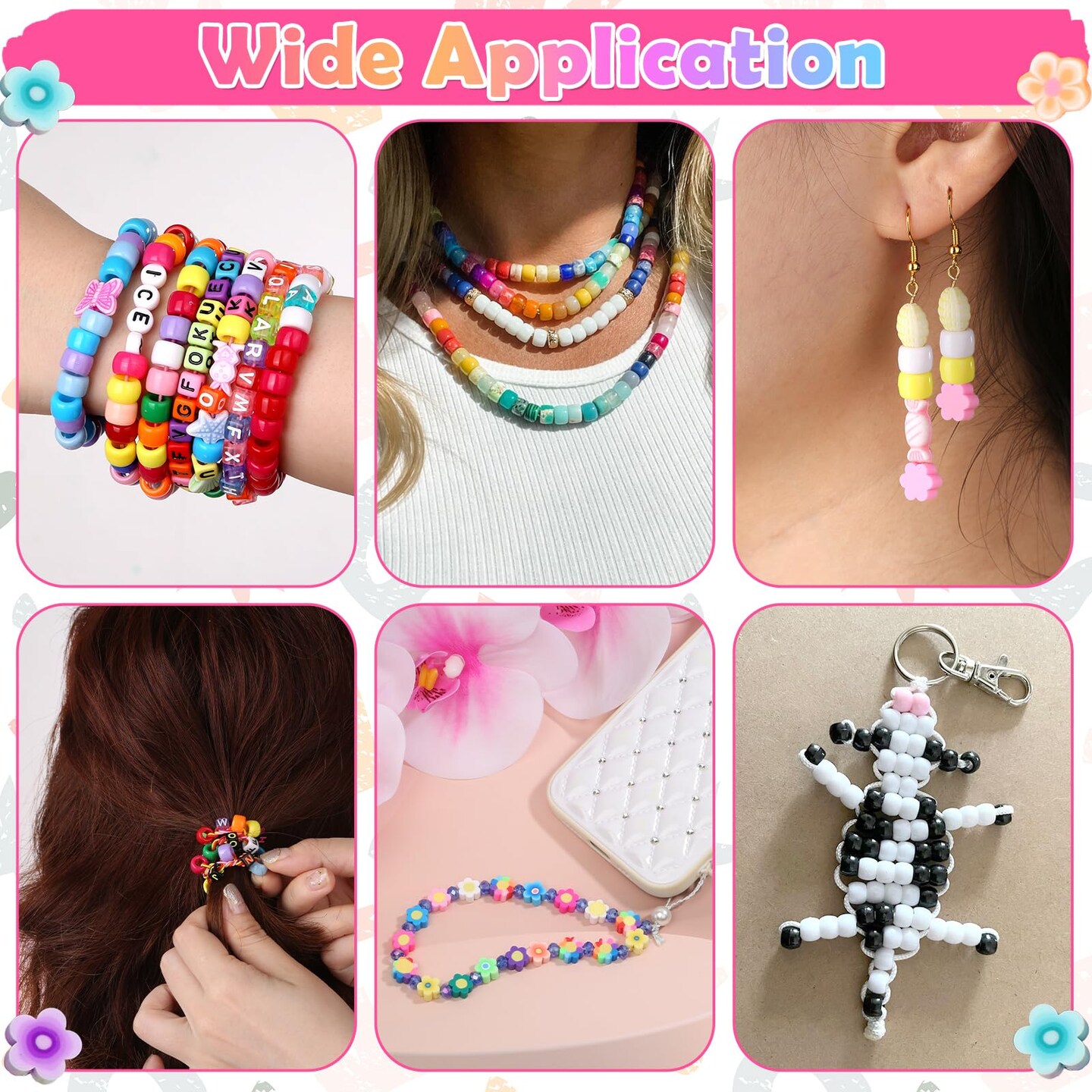 Bead Bracelet Making Kit, Bead Kits for Bracelets Making with Pony Beads, Polymer Fruit Clay Beads, Charm Beads, Letter Beads for Bracelets and Jewelry Making