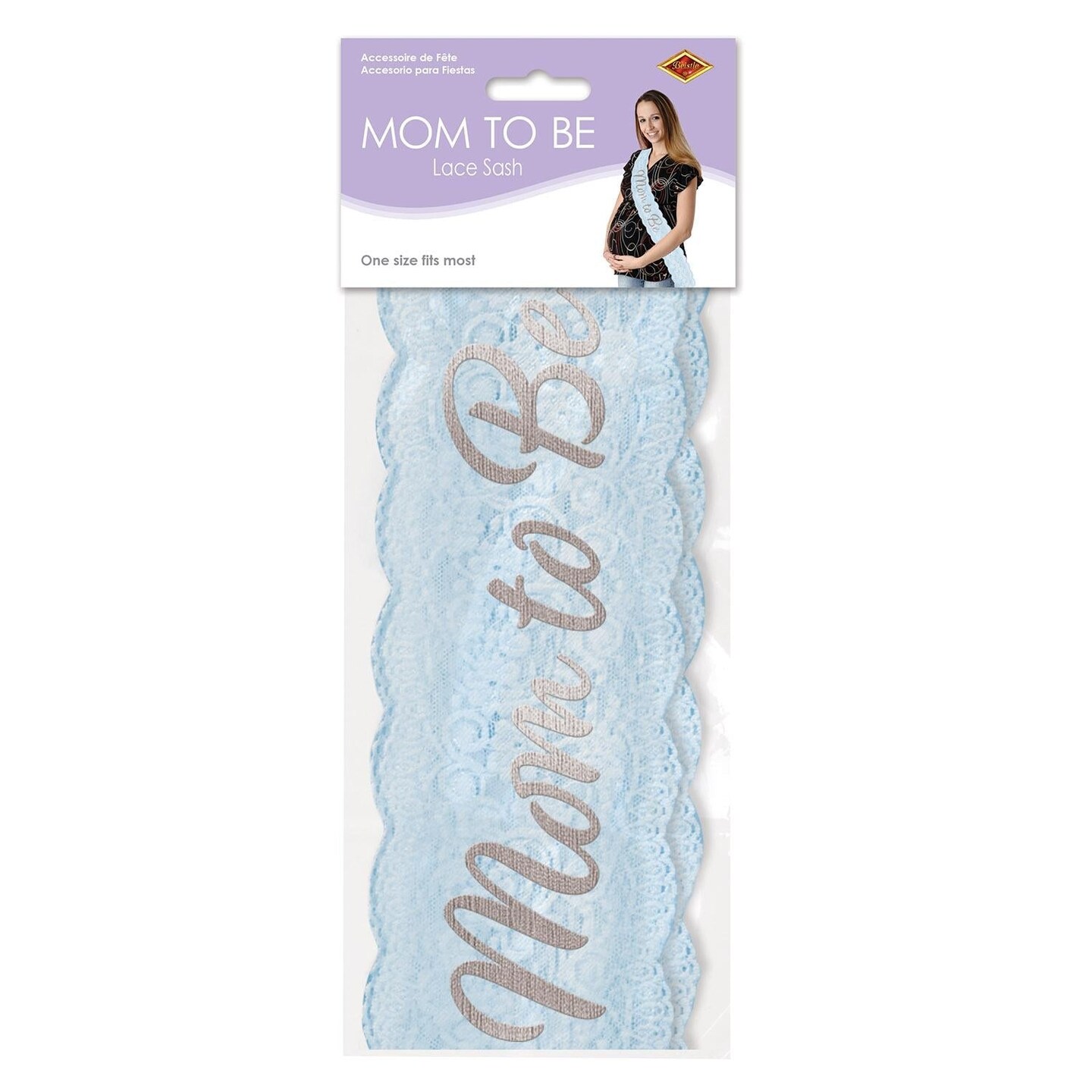 6 Pack Beistle Mom To Be Lace Sash - Light blue
