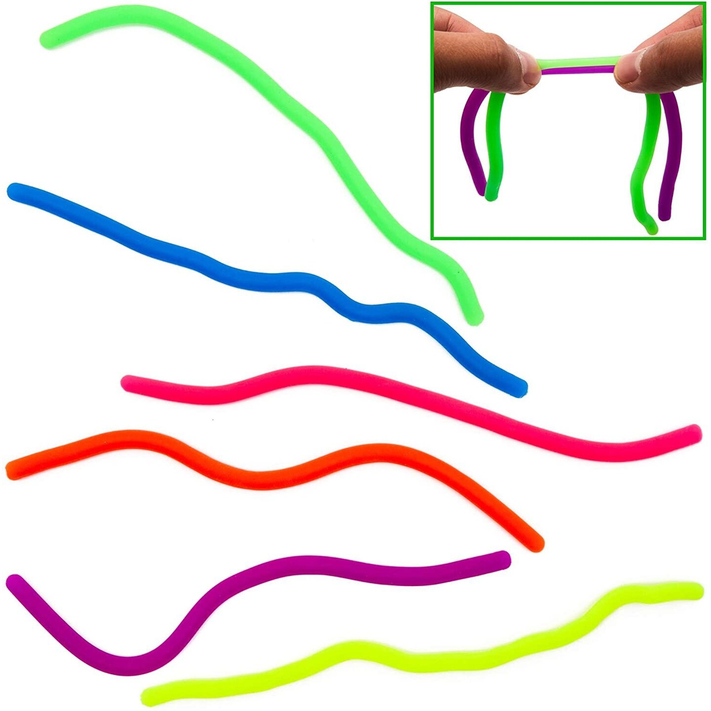 Stretchy String Sensory Toys for Kids and Adults (6.7 In, 6 Colors, 12 Pack)